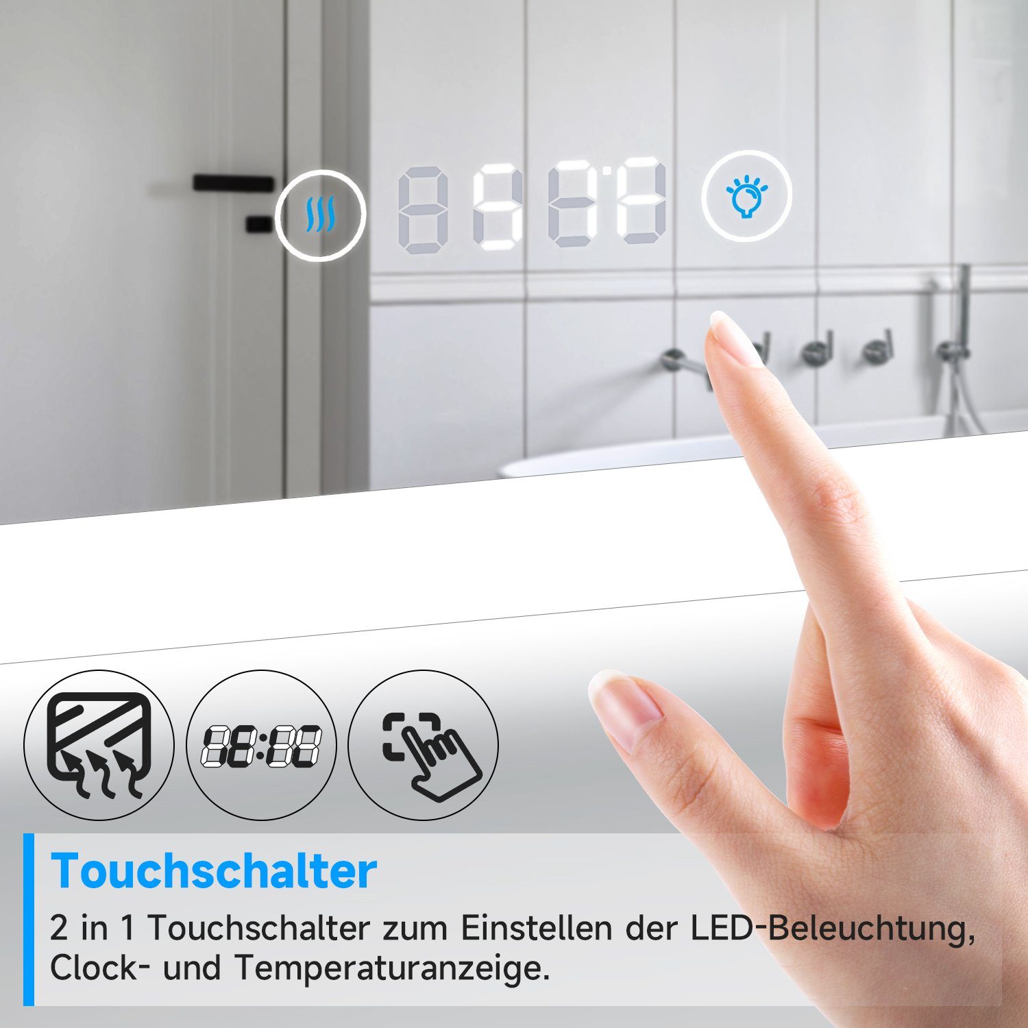 SONNI Badspiegel Badspiegel mit Beleuchtung Badezimmerspiegel LED Wandspiegel 120 x 60, Touch Lichtspiegel