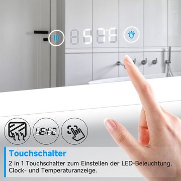 SONNI Badspiegel Badspiegel, Dimmbar, 120 x 60, mit Beleuchtung, LED, mit Anti-Beschlag-Funktion, Touch-Schalter
