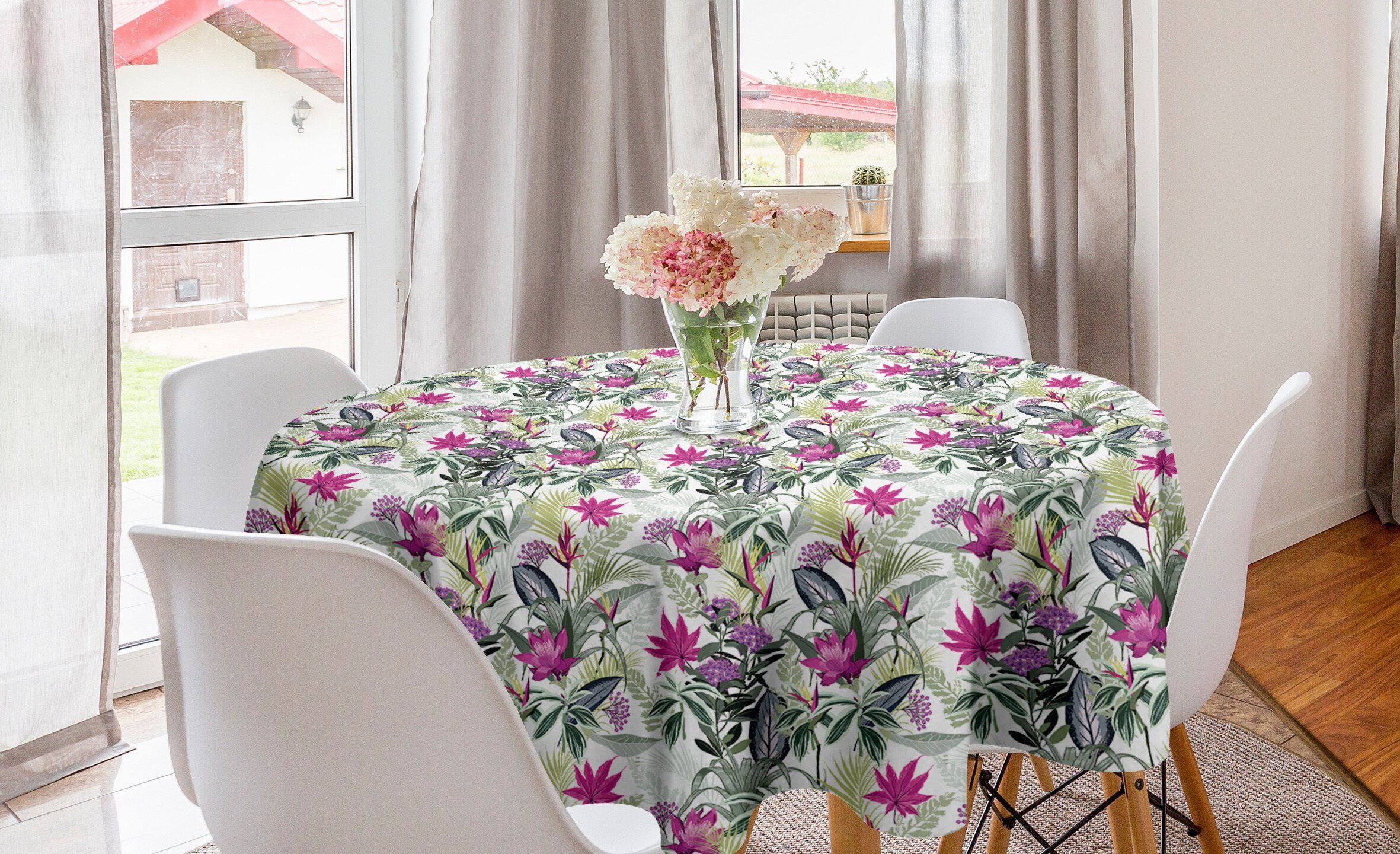 Abakuhaus Tischdecke Kreis Tischdecke Abdeckung für Esszimmer Küche Dekoration, Blumen Blumen mit Spitz Blätter