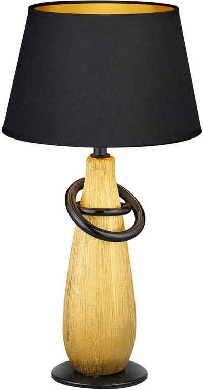 TRIO Leuchten Schreibtischlampe »Thebes«, Nachttischlampe, Tischlampe golfarbig, Stoffschirm in schwarz/gold, Leuchtmittel wechselbar E14