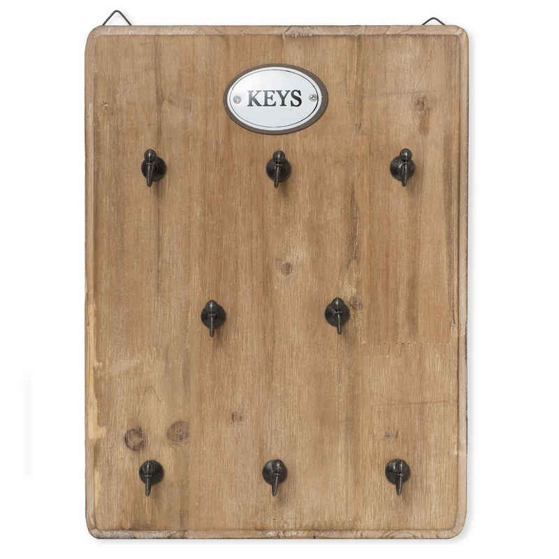 Moritz Schlüsselbrett »25x33cm Keys 8 Haken braun«, Schlüsselkasten Vintage Schlüsselbox Schlüsselleiste Schlüsselhaken Schlüsselboard