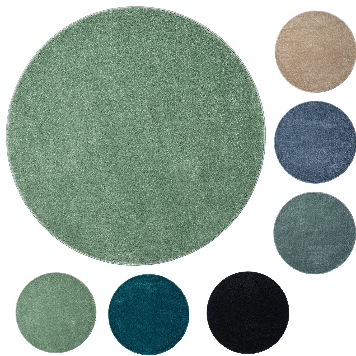 Vimoda Teppich Teppich Rund Wohnzimmer Kurzflor, Rund, Höhe: 8 mm, Teppich Rund Einfarbig