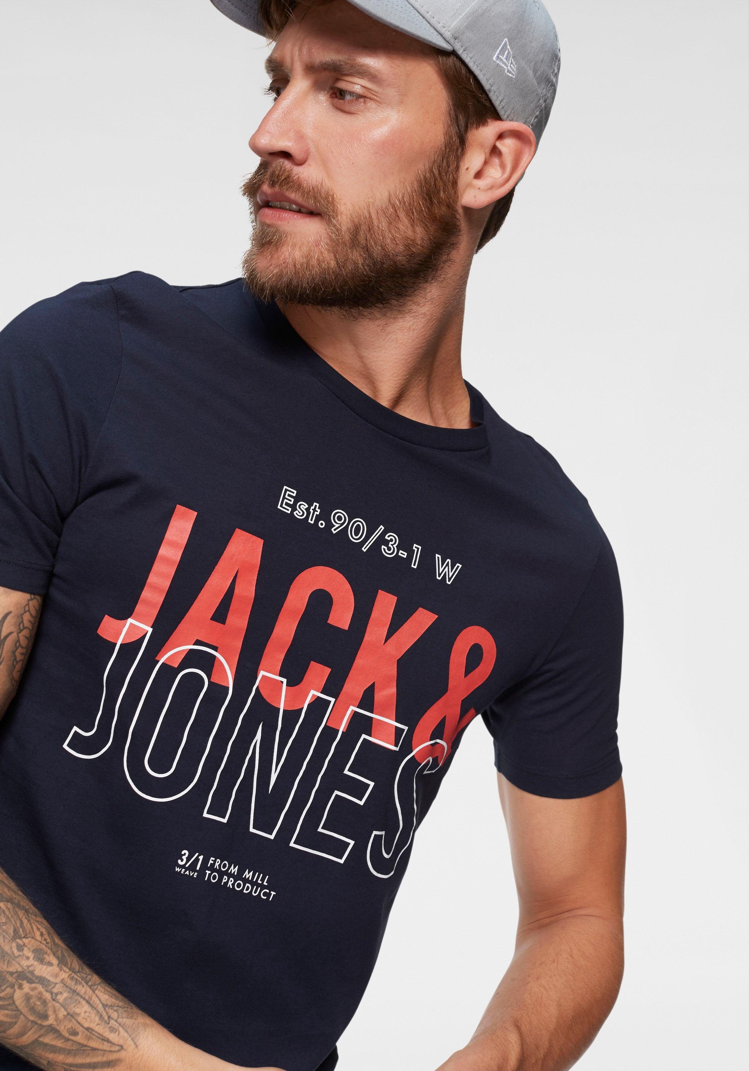 Jack & Jones T-Shirt JCOKOMPO Kurzarm-Design mit Print und optimaler Passform Print, modisch, regular fit, Baumwolle, Rundhals
