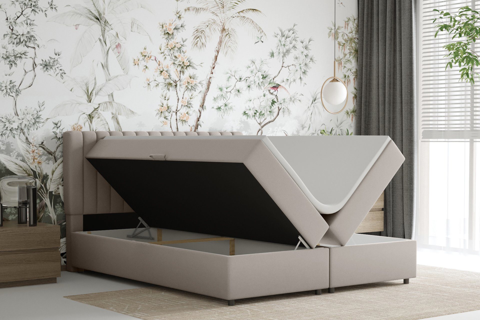 Homesy Boxspringbett EVEREST – Komfortables Doppelbett im modernen Design (Bett inkl. zwei Bettkästen und Topper), Große Auswahl an Polsterfarben, inklusive Mat – Bild 3 von 5