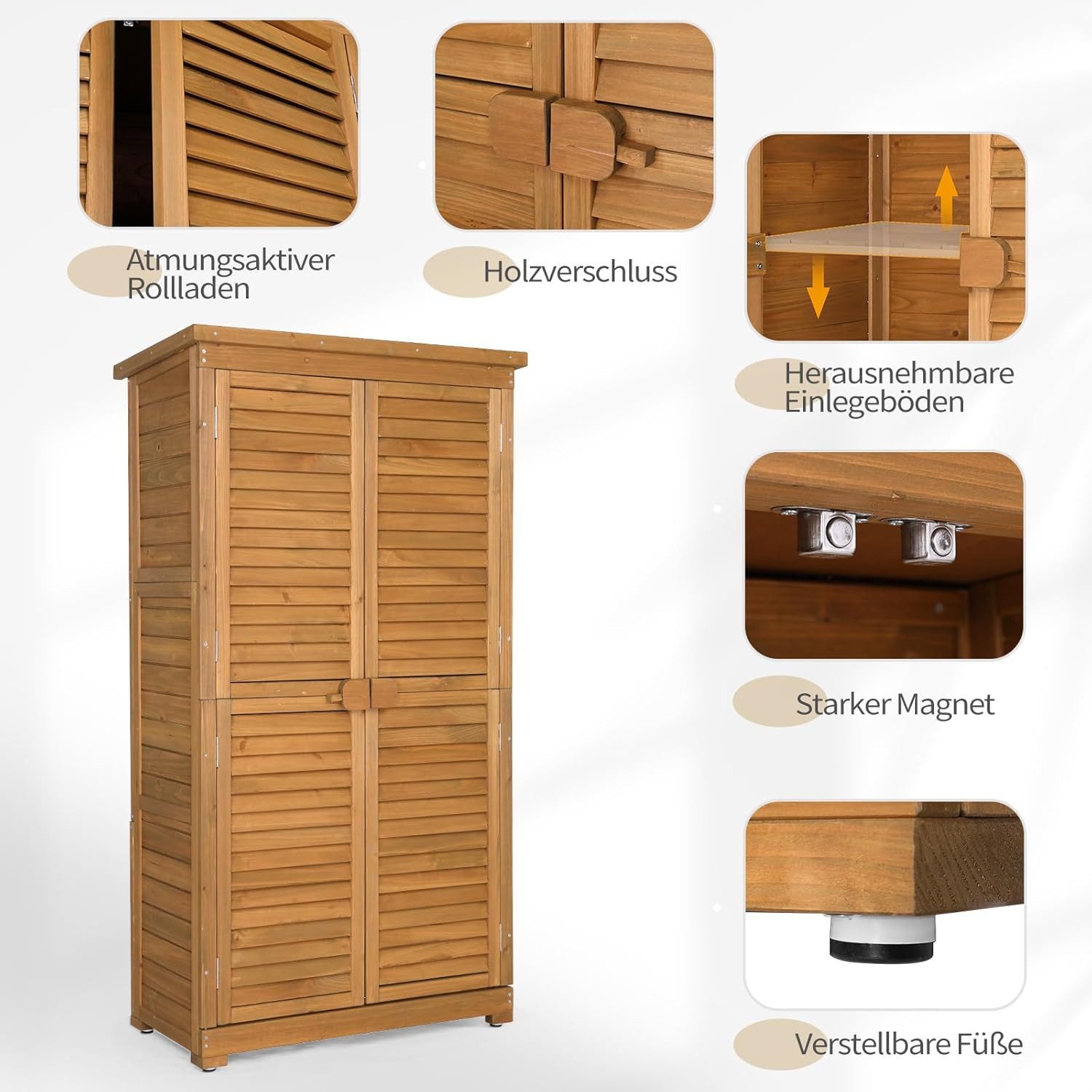 LALAHO Gartenhaus Geräteschrank Geräteschuppen Werkzeugschrank Outdoor, Holz Gerätehaus für Außenbereich, 87 X 42X 160 cm – Bild 3 von 5