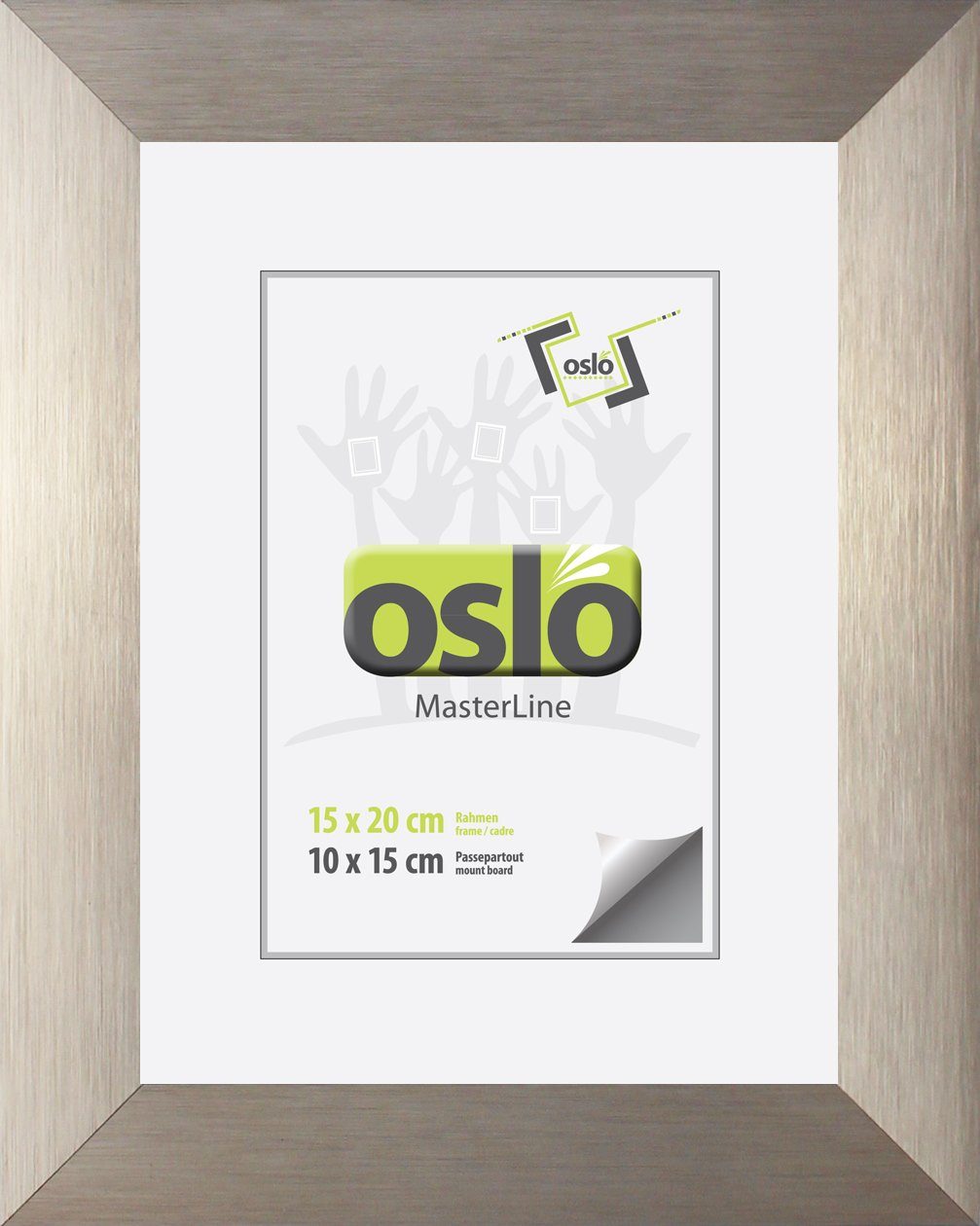 Oslo MasterLine Portraitrahmen Bilderrahmen Aluminium gebürstet Echtglas stabiler Aufsteller Alu, Rahmenfarbe champagner (gold-silber gemischt), Format 15 x 20 cm