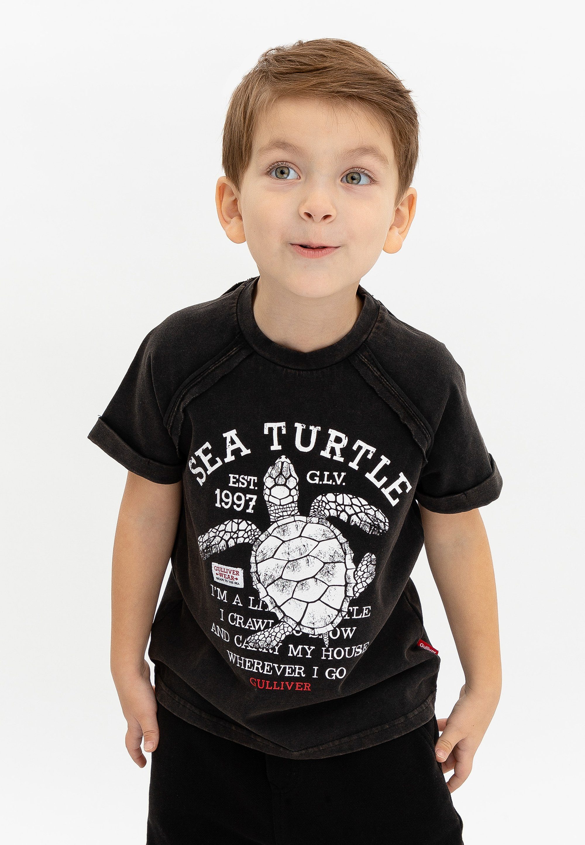 Hoher T-Shirt Frontprint, Gulliver Tragekomfort perfekten trendigem Baumwollanteil mit für