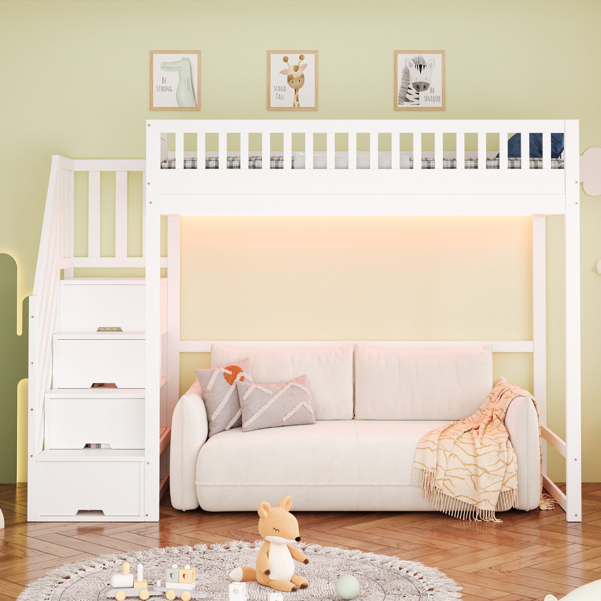 Odikalo Hochbett 90x200 140x200 Jugendbett Kinderbett mit Stauraum (Hochbet günstig online kaufen