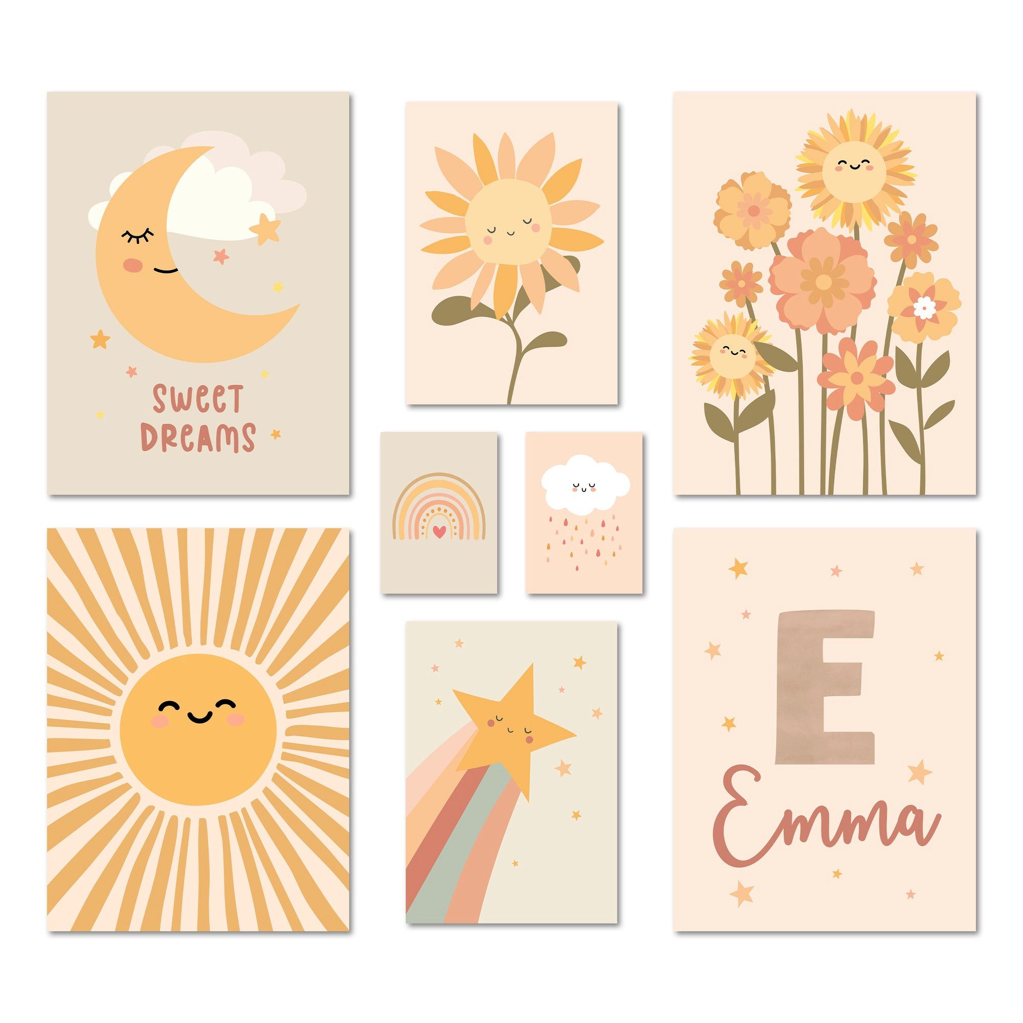 ARTFAVES Bilder-Collage Poster Set - Happy Kids Nature - Deko Wandbilder kinderzimmer, pflanze, (Wandbilder modern, 8 St)