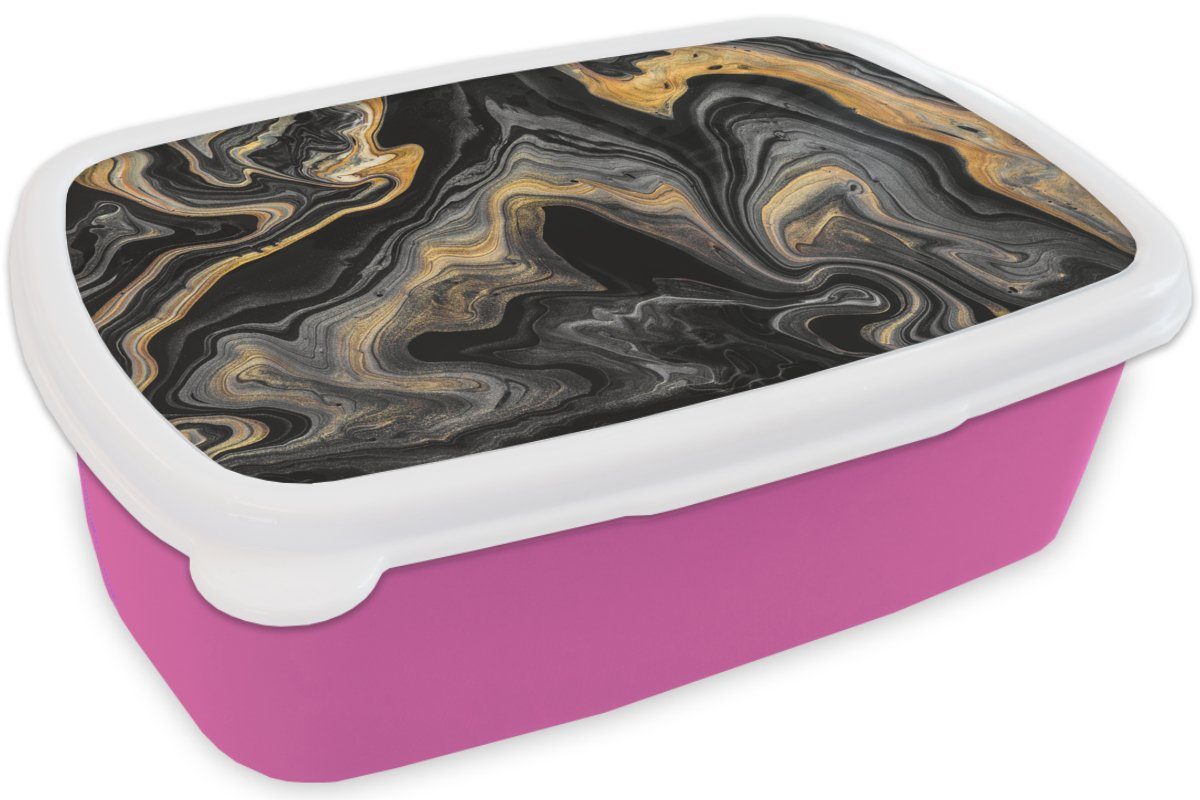 MuchoWow Lunchbox Marmor - Acryl Luxus rosa Brotbox Mädchen, Erwachsene, Kinder, Snackbox, für - (2-tlg), Kunststoff, - Brotdose Abstrakt, - Gold Kunststoff