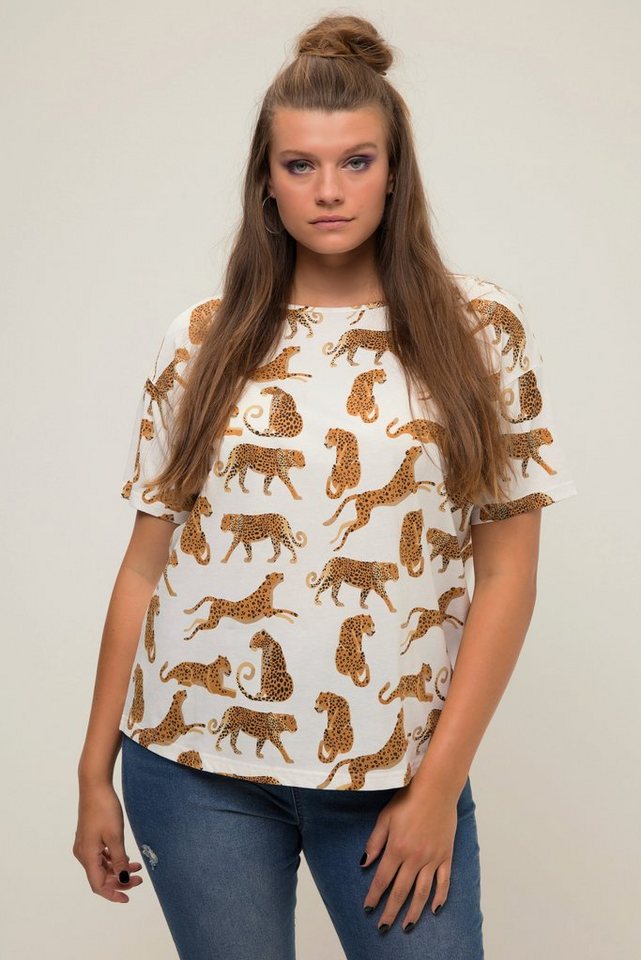 Studio Untold Rundhalsshirt T-Shirt oversized Leoparden-Print Rundhals  Halbarm