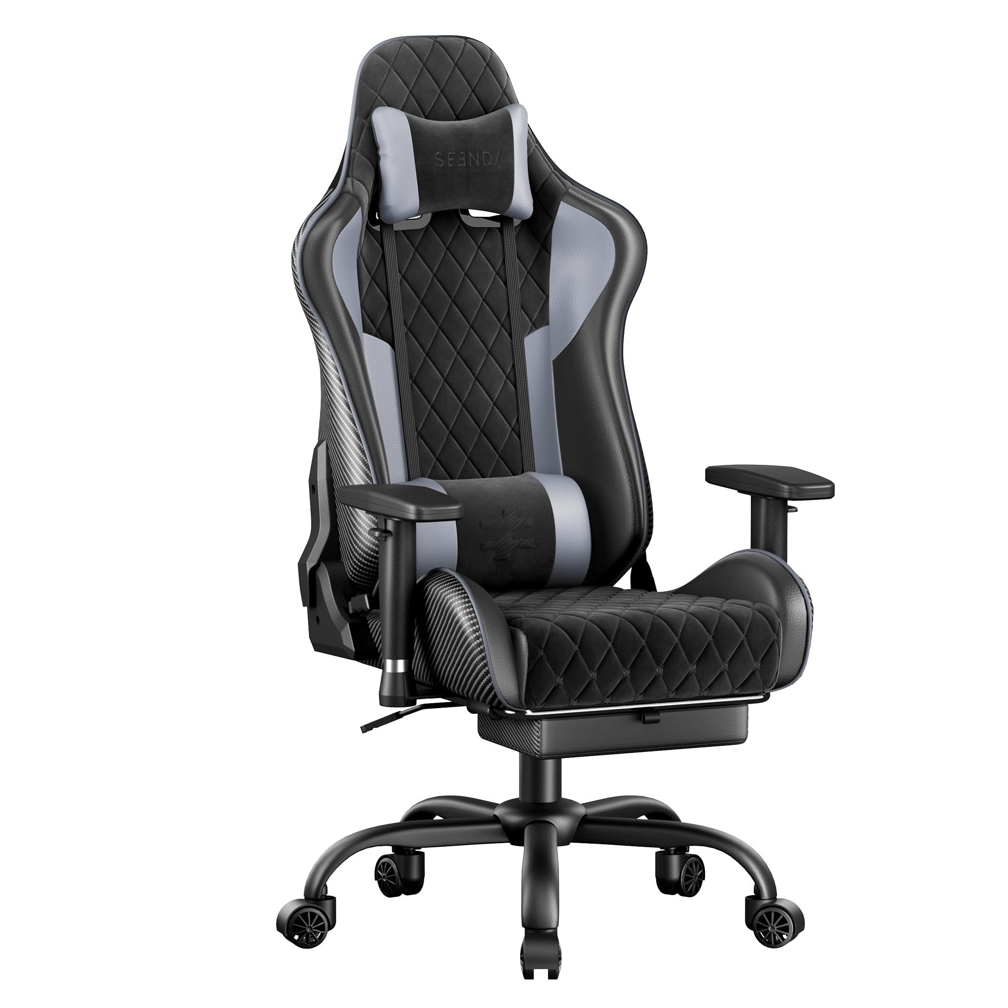 Seenda Campingstuhl Bürostühle Ergonomischer Stuhl Gaming-Stuhl schreibtischstuhl, 110°-Krümmung, verstellbare Kissen, 145° Neigung + Fußstütze