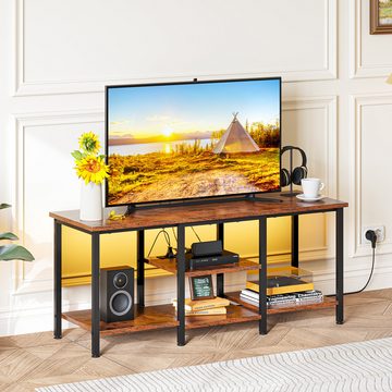 Dripex Lowboard TV Schrank mit LED und Steckdosen Lowboard Fernsehtisch, Retrobraun, 120x40x52 cm, für Fernseher bis zu 55 Zoll