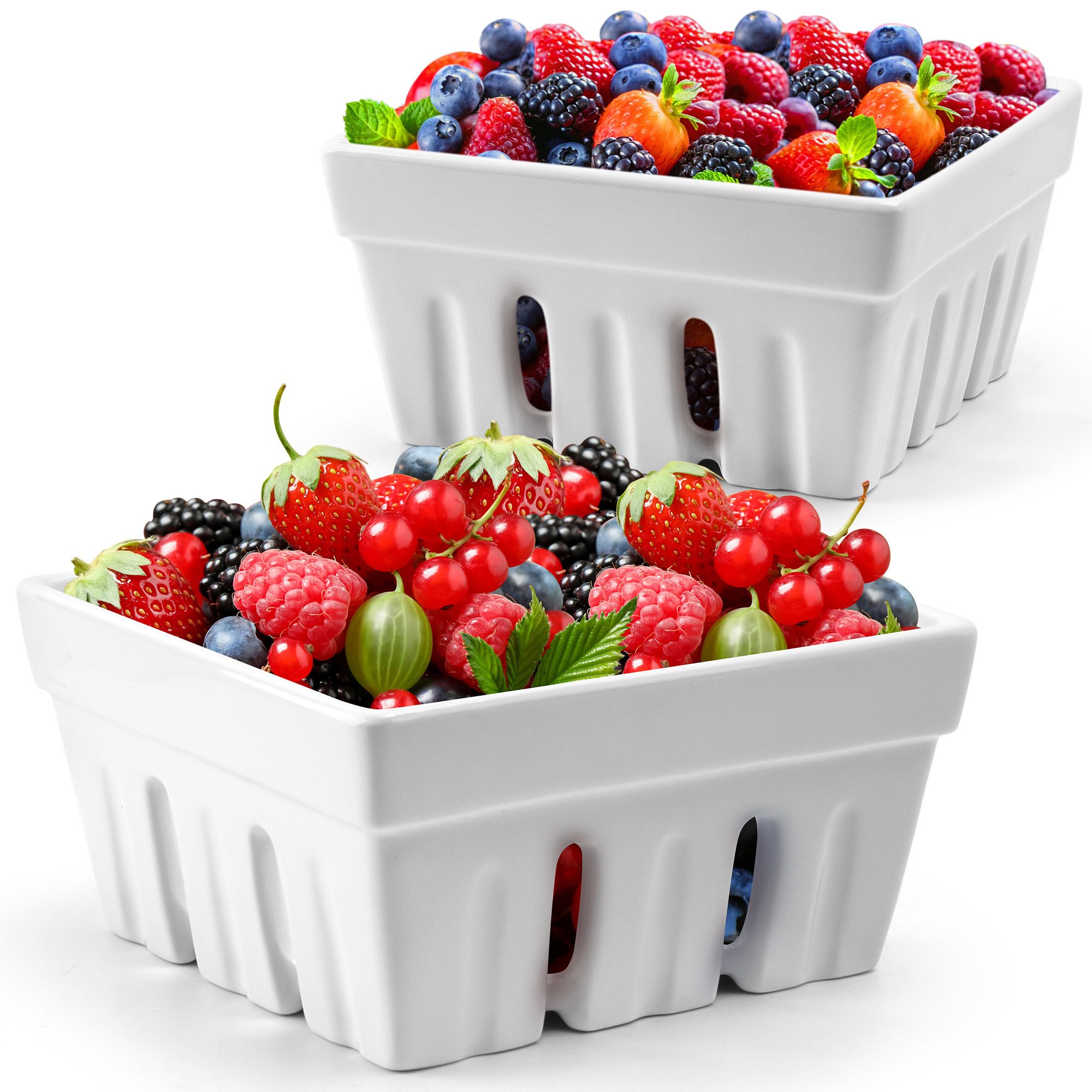 Auffangbehälter Keramik Beerenkorb 2er Set / Aufbewahrungsbox für Obst
