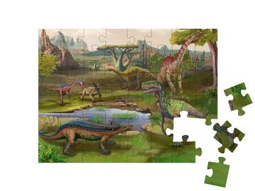 puzzleYOU Puzzle Asteroiden-Explosion mit Dinosauriern, 48 Puzzleteile, puzzleYOU-Kollektionen 48 Teile, Dinosaurier