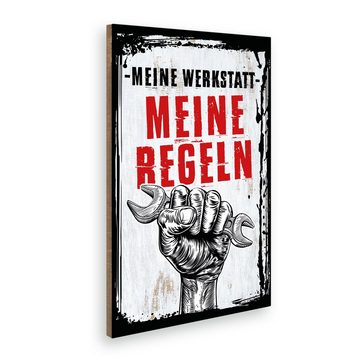 Kreative Feder Holzbild Deko-Bild „Meine Werkstatt“ aus Holz, mit Motiv & Spruch, ideales Geschenk für Freunde & Familie