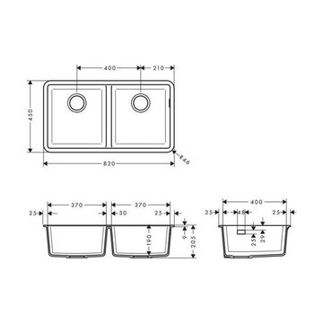 hansgrohe Granitspüle hansgrohe Unterbauspüle 370/370 S510-U770, Graphitschwarz, 82/45 cm