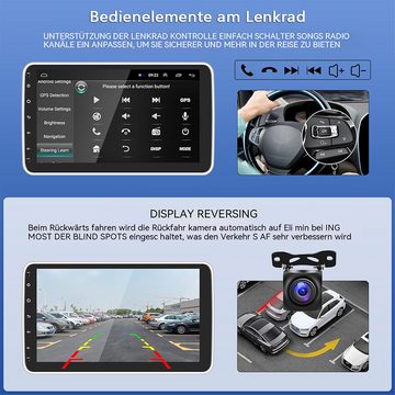 Hikity Android 10 Zoll drehbarer Touchscreen 1 DIN Android Auto GPS WiFi Autoradio (RDS, Bluetooth, Apple CarPlay, Kapazitiver Touchscreen mit hoher Auflösung)