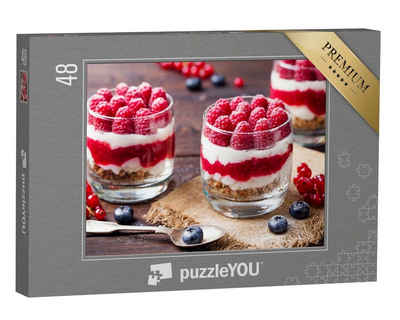 puzzleYOU Puzzle Himbeer-Dessert, Käsekuchen, 48 Puzzleteile, puzzleYOU-Kollektionen Obst, Küche, Essen und Trinken
