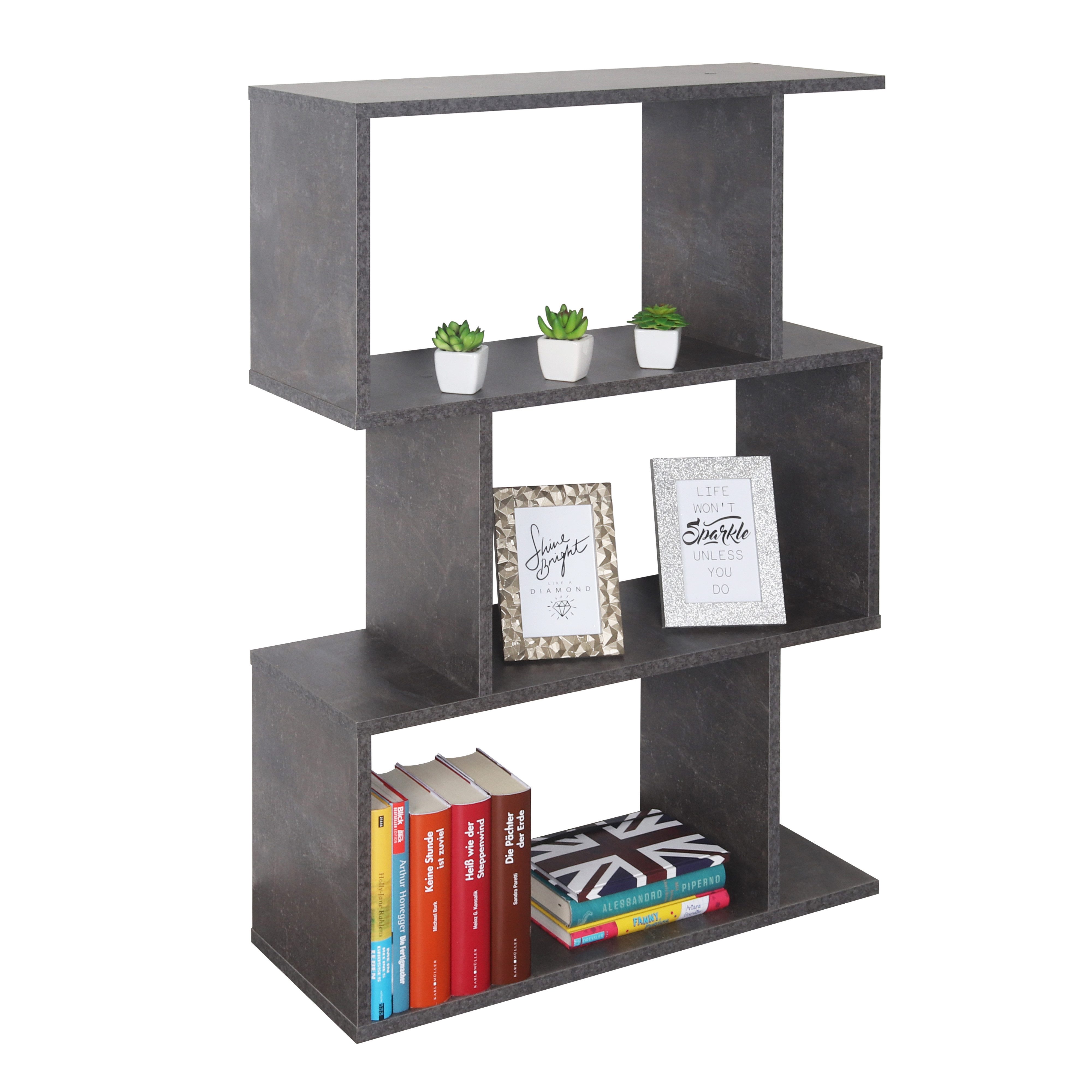 RICOO Standregal WM072-BG, 1-tlg., kleines stehendes Regal schmal, Bücherregal fürs Wohnzimmer