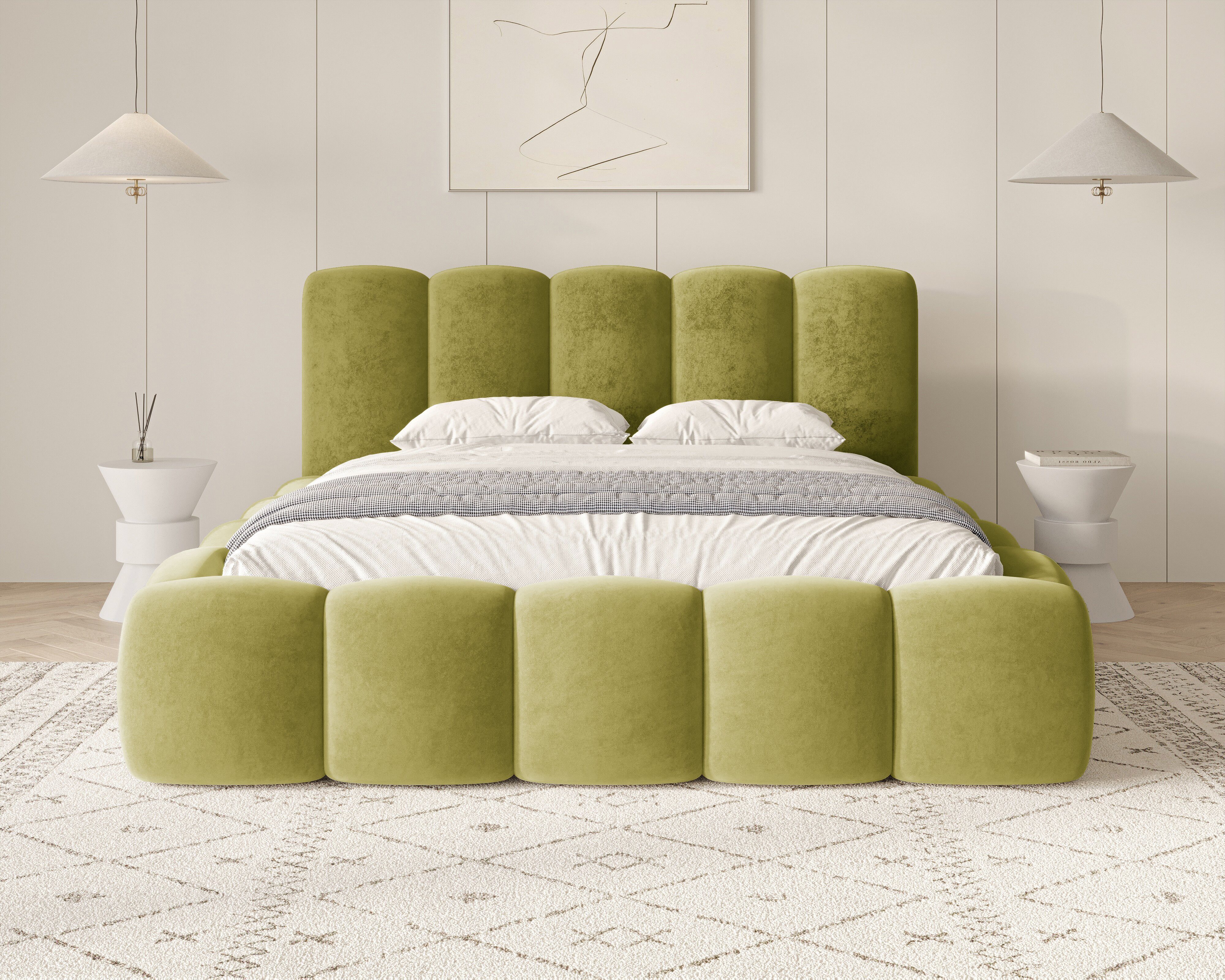 MOEBLO Polsterbett BUBBLE 18 (Polsterbett Bubble mit Bettkasten und Lattenrost aus Samt Velvet Velour Wolkenbett - Polsterbett 140), Maße (B x H x T): 163/183/203 x 100 x 220 cm