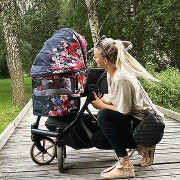 TPFLiving Kombi-Kinderwagen 4 in 1 Musse Dark Rose, Buggy Babywanne Autositz Isofix Windeltasche, Moskitonetz Regenschutz Kinderwagen Komplettset Gestell Grau