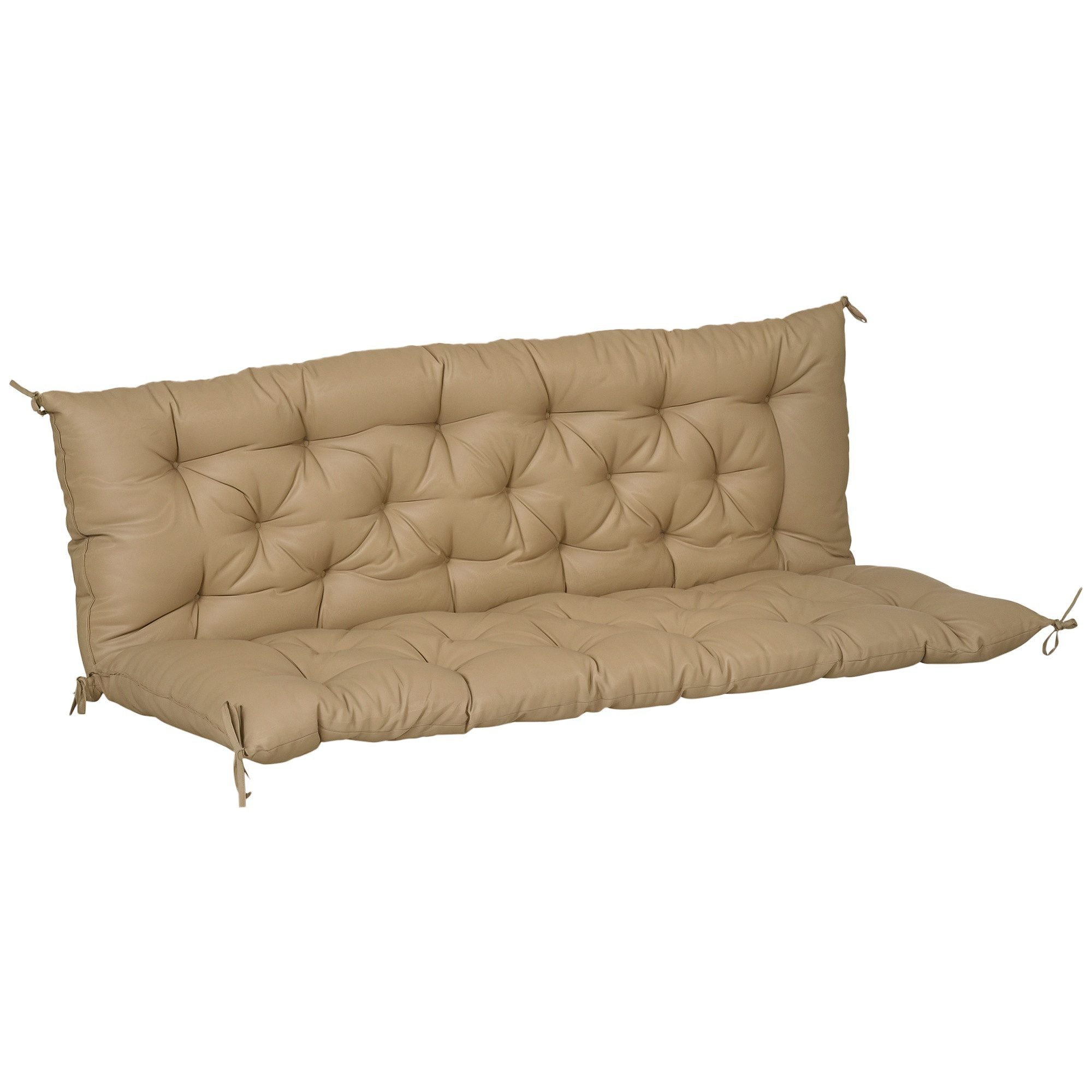 Outsunny Bankauflage 3 Sitzer, 150x98x8 cm, Bankkissen mit Bändern, Sitzkissen, (3 Sitzer Bankkissen, 1 St., Sitzkissen), für Gartenmöbel, Sitzbank Hollywoodschaukel, Khaki