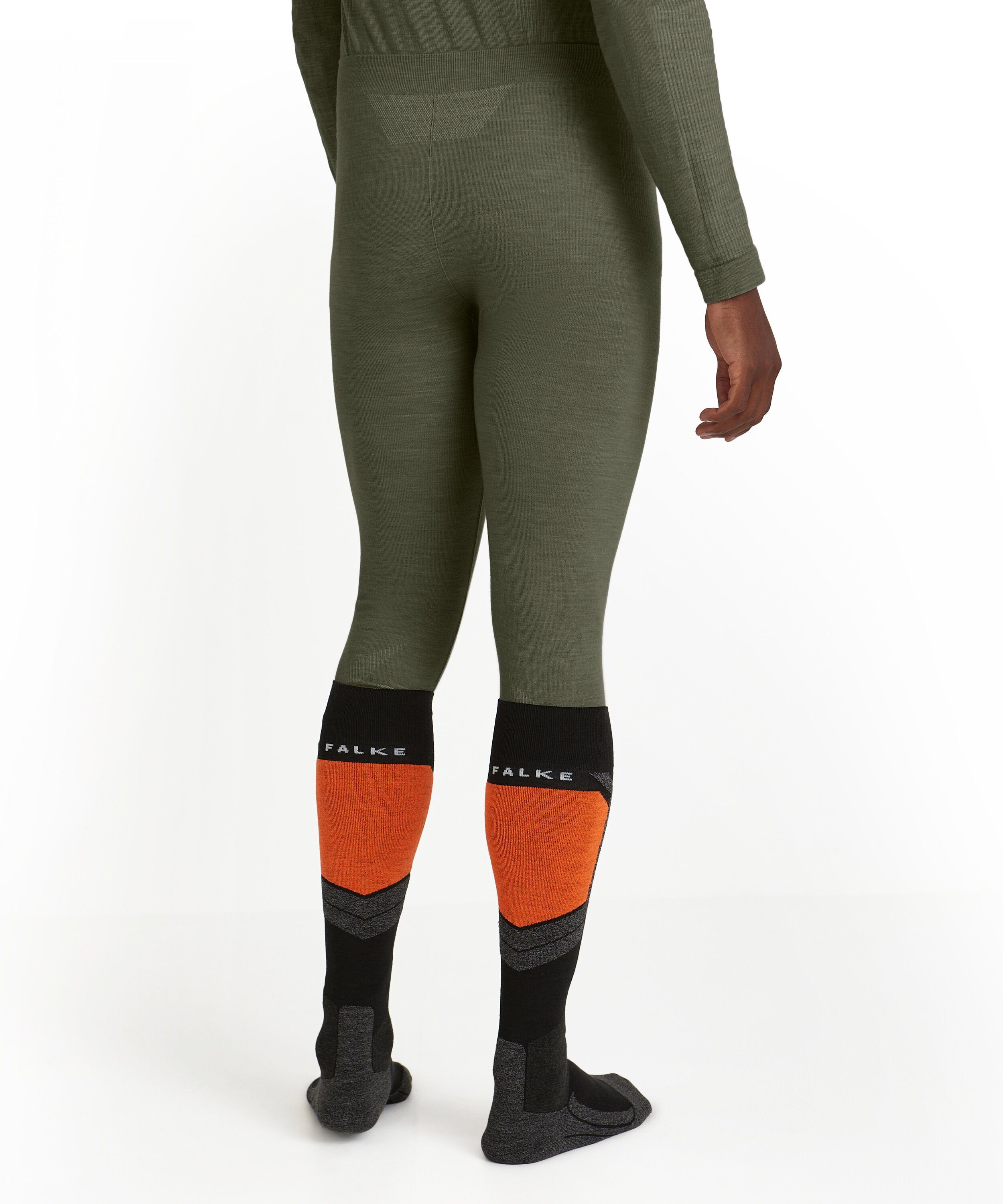 FALKE Thermounterhose Wool-Tech (1-St) aus Temperaturen für (7830) olive kalte kalte bis Merinowolle sehr