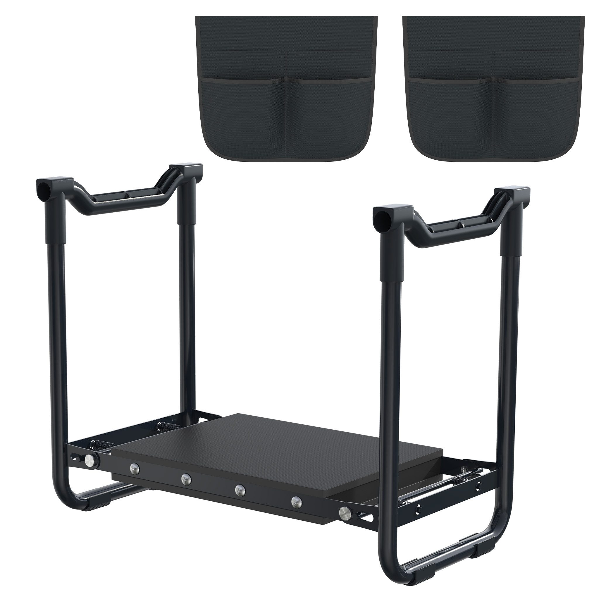 FIVMEN Kniebank Arbeitshocker 2-in-1 Gartenhocker Gartenarbeit Kniehilfe, Anthrazit, mit Eva-Schaumkissen Arbeitstasche Gepolstert für Garten, 60x50x28cm