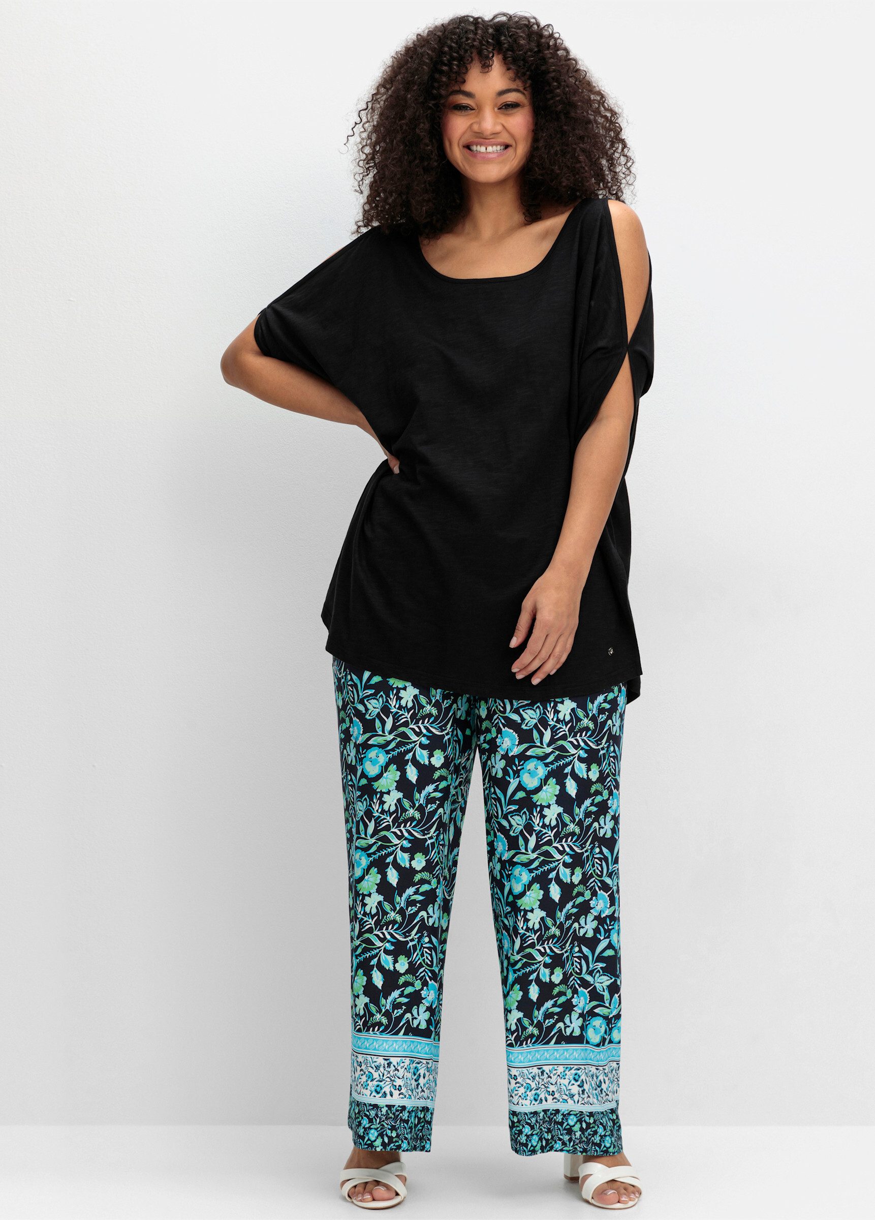 Sheego Jerseyhose Schlupfhose . mit Blumenprint und Smokbund günstig online kaufen