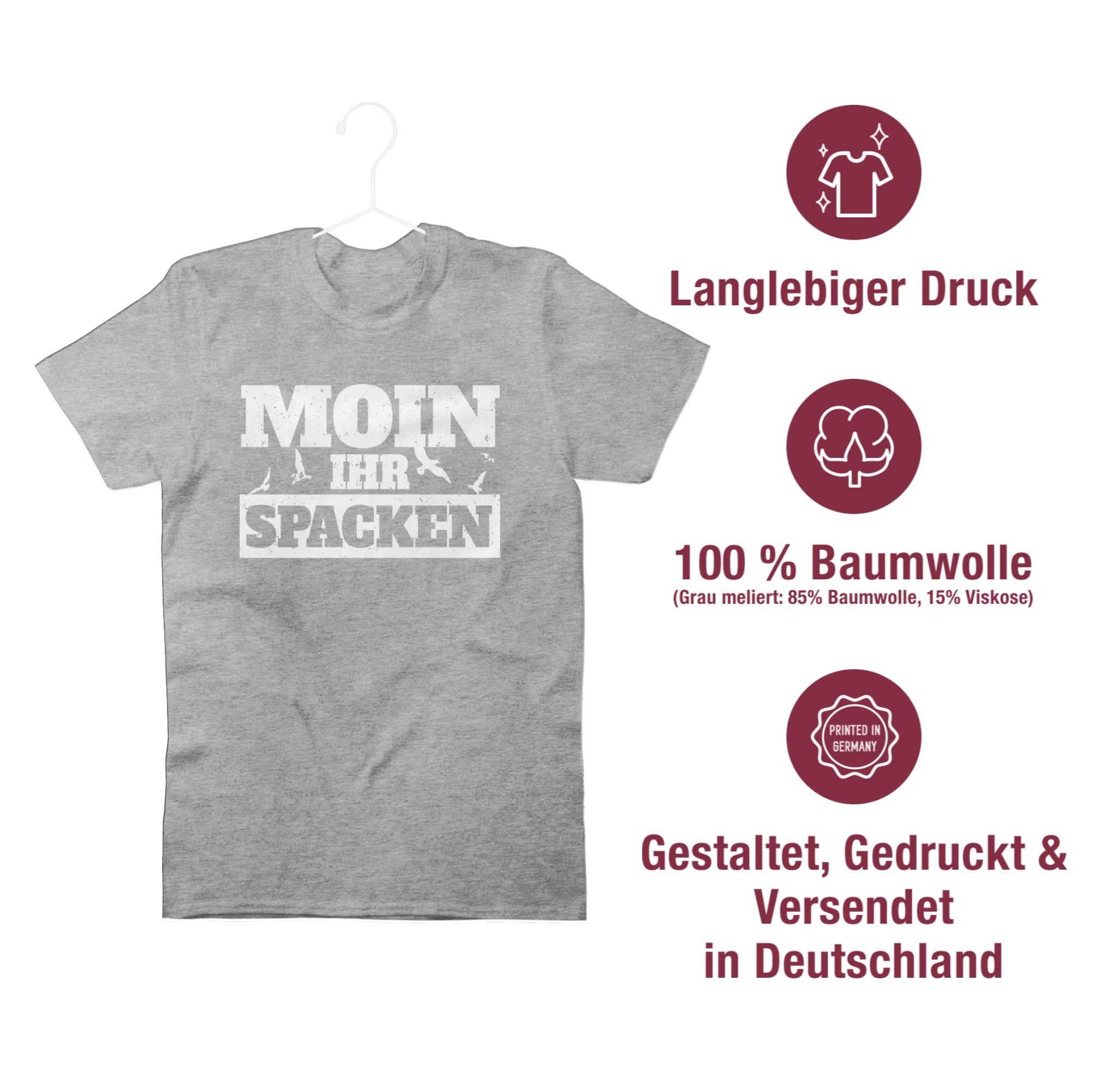 Moin weiß T-Shirt meliert Statement Spacken Shirtracer Grau 02 Sprüche ihr -