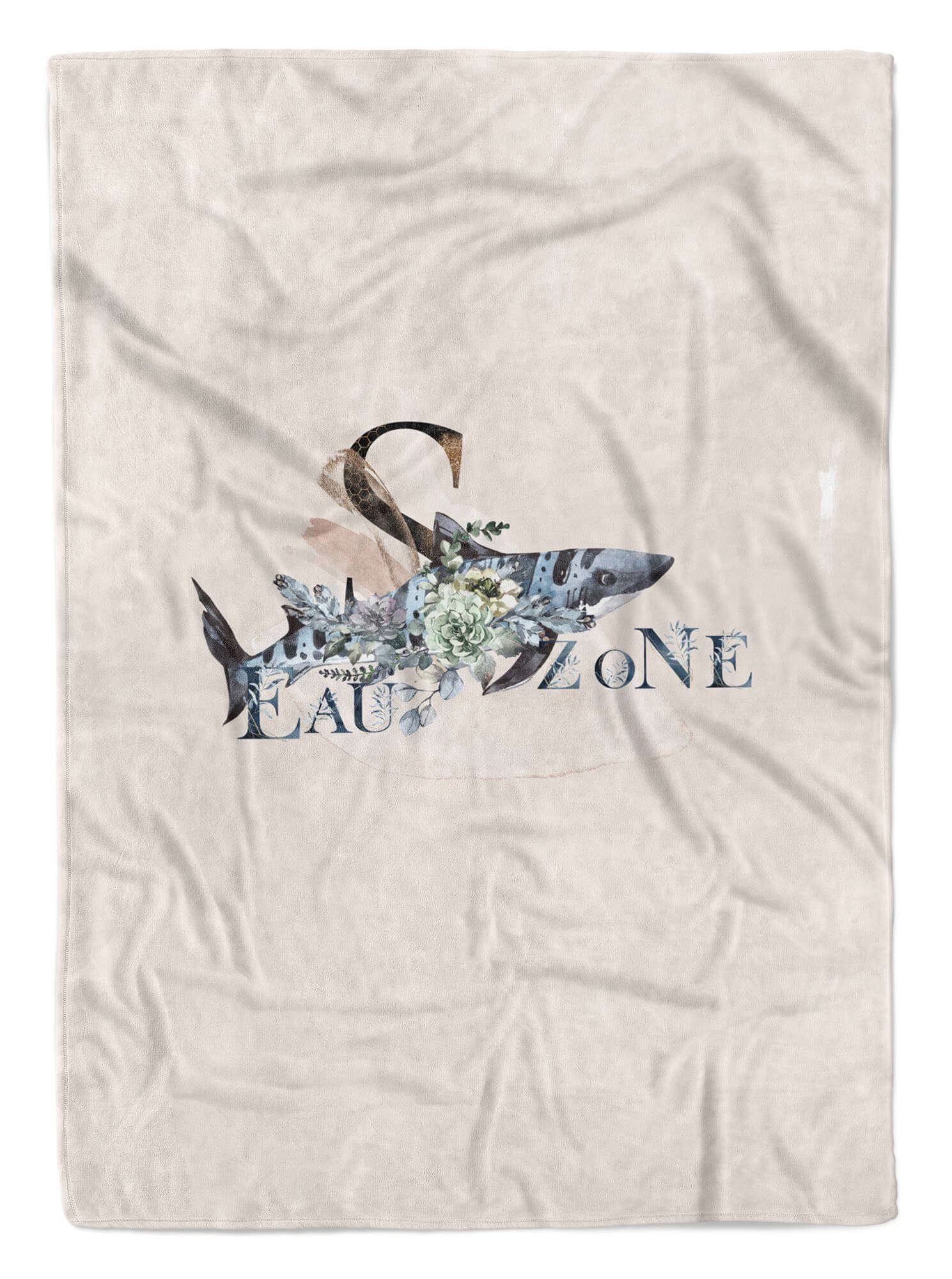 Sinus Art Handtücher Handtuch Strandhandtuch Saunatuch Kuscheldecke Kunstvoll Ozean Tigerhai Blumen Motiv, Baumwolle-Polyester-Mix (1-St), Handtuch
