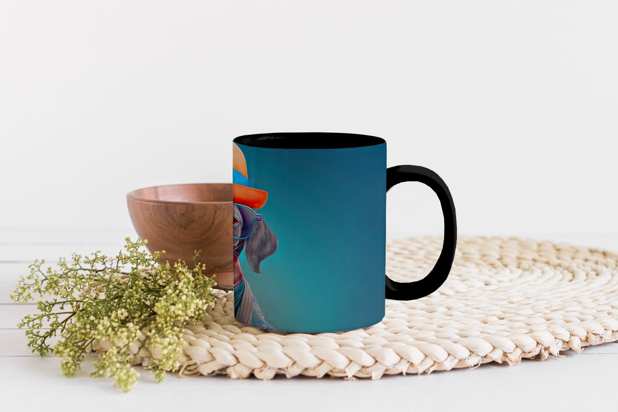 Blau, Farbwechsel, Zaubertasse, Jacke Kaffeetassen, Teetasse, Keramik, Tasse Geschenk - - Hund Blumen MuchoWow - - Porträt