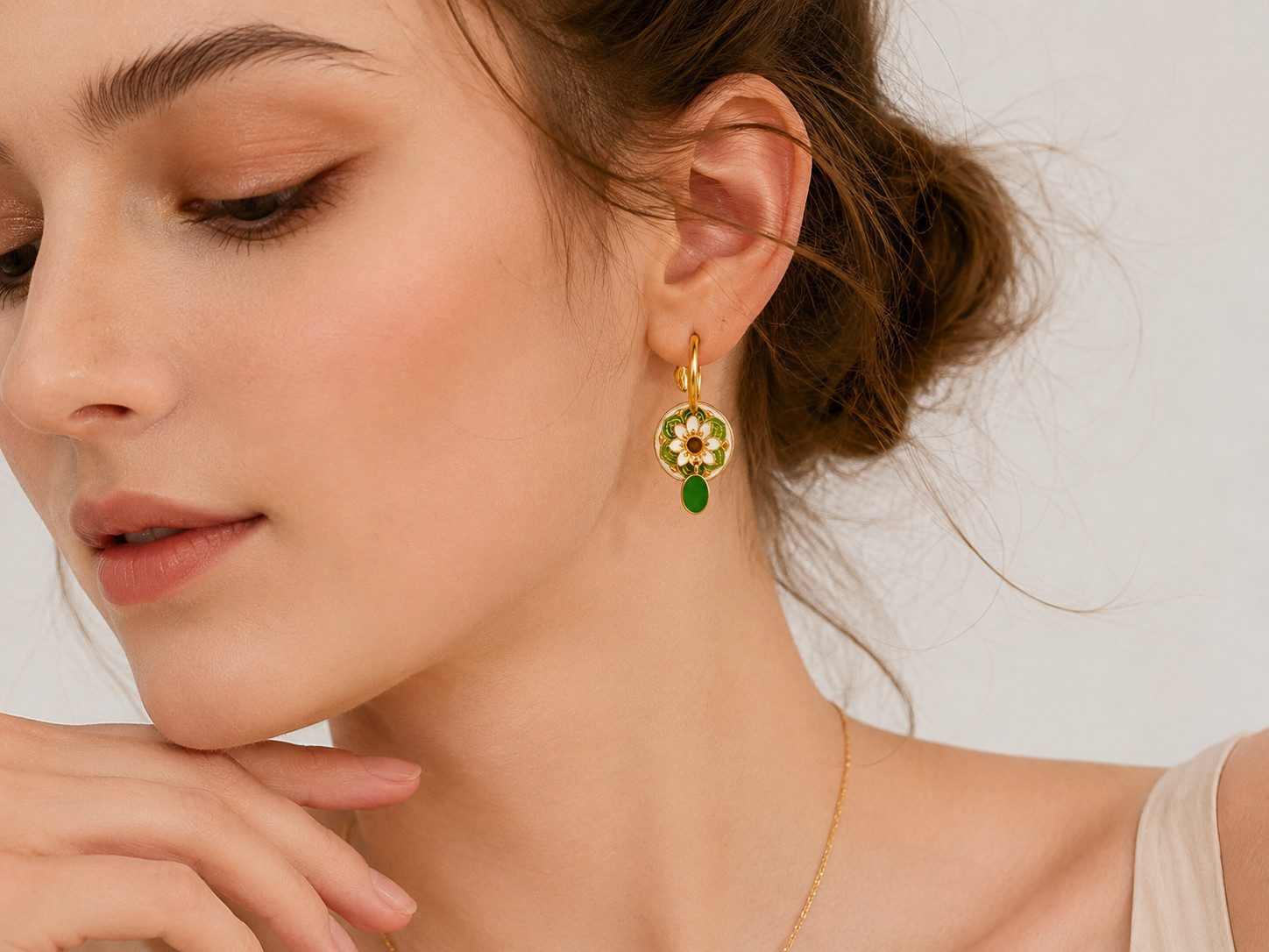 RAIKOU Creolen-Set Abnehmbare Kupfer Ohrringe vergoldet Damen – Emaille Design (4-Teil, 3-Teil), Vintage-Stil mit dezenter, luxuriöser Eleganz
