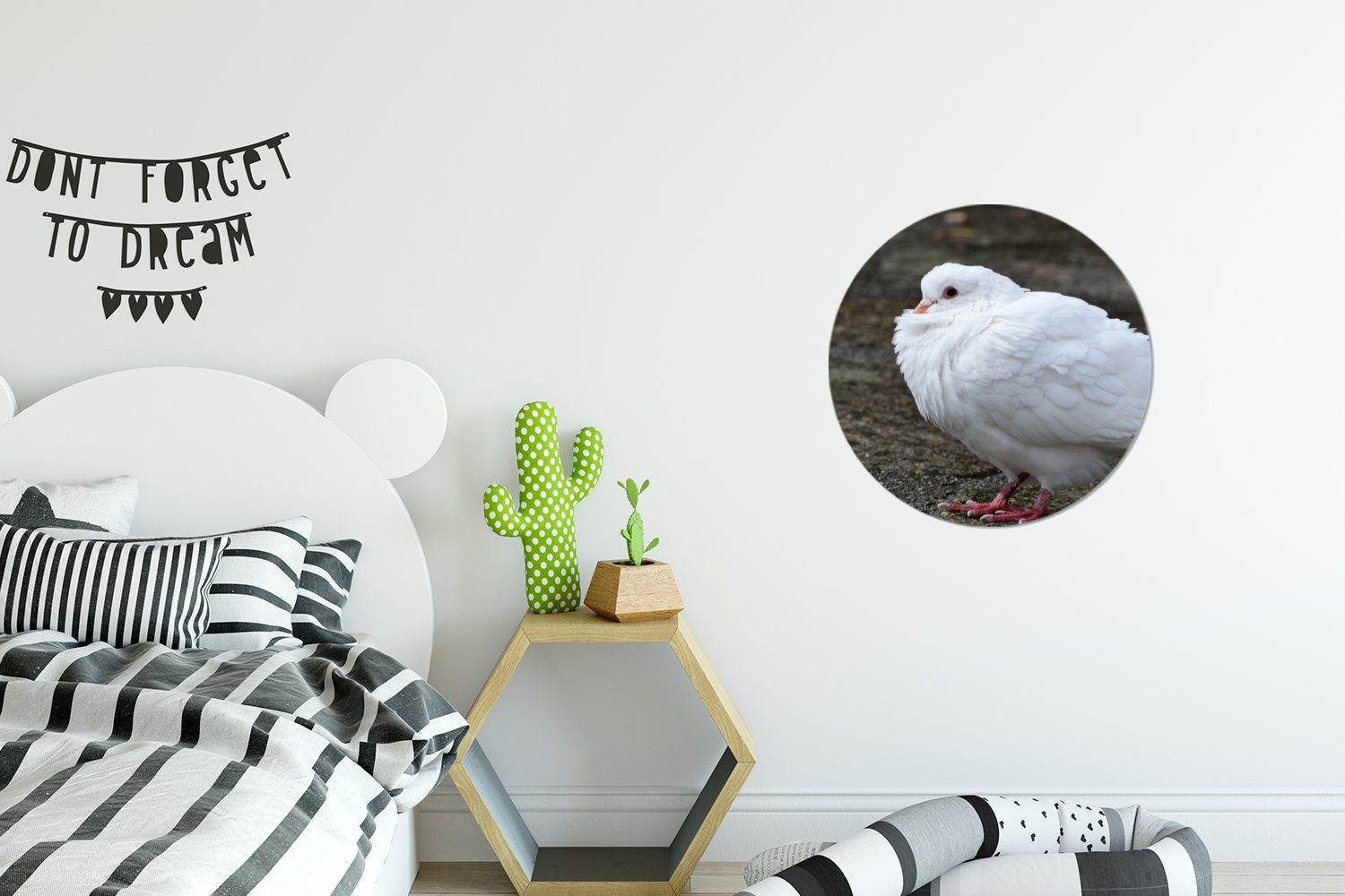 Wandsticker Weiß für Taube - Tapetenaufkleber, Wohnzimmer St), Tapetenkreis Rund, (1 - MuchoWow Vogel Kinderzimmer,