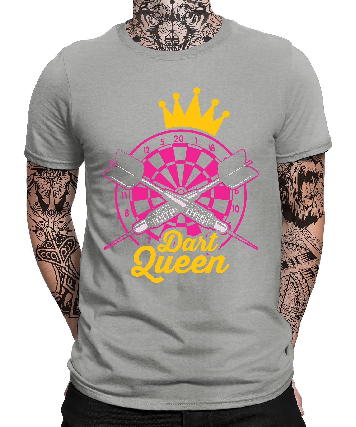 Quattro Formatee Kurzarmshirt Dart Queen (1-tlg) Grau T-Shirt Dartscheibe Dartpfeil - Herren Dartspieler Heather