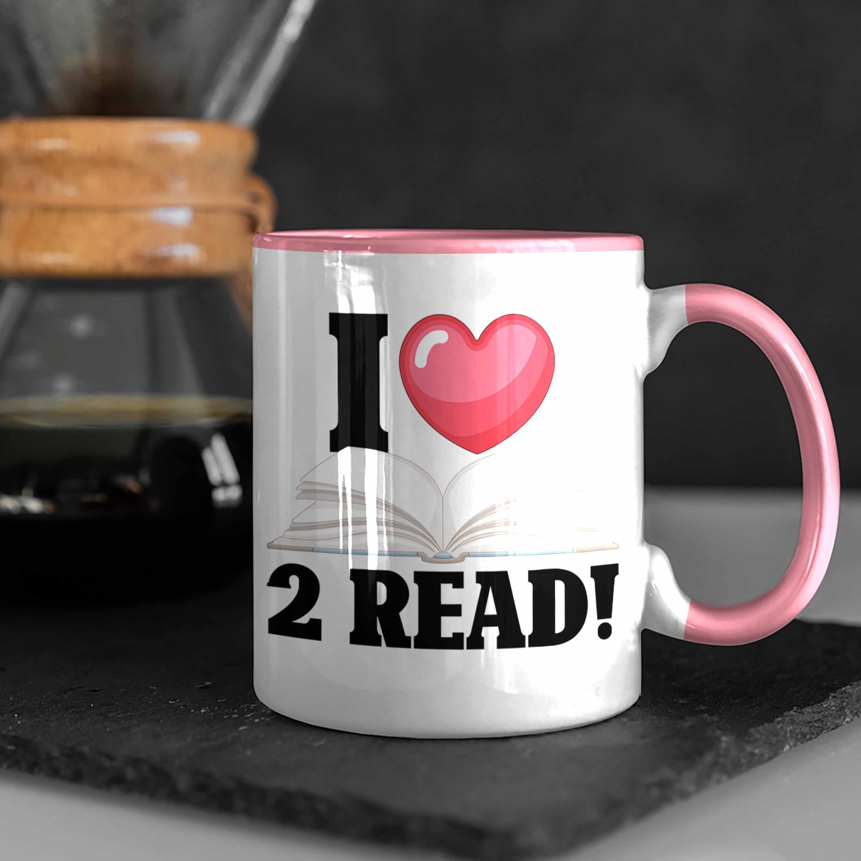 für "I Trendation Love Tasse Tasse Read" - Leseratten Lustige Bücherwurm 2 Bücher-Tasse Rosa