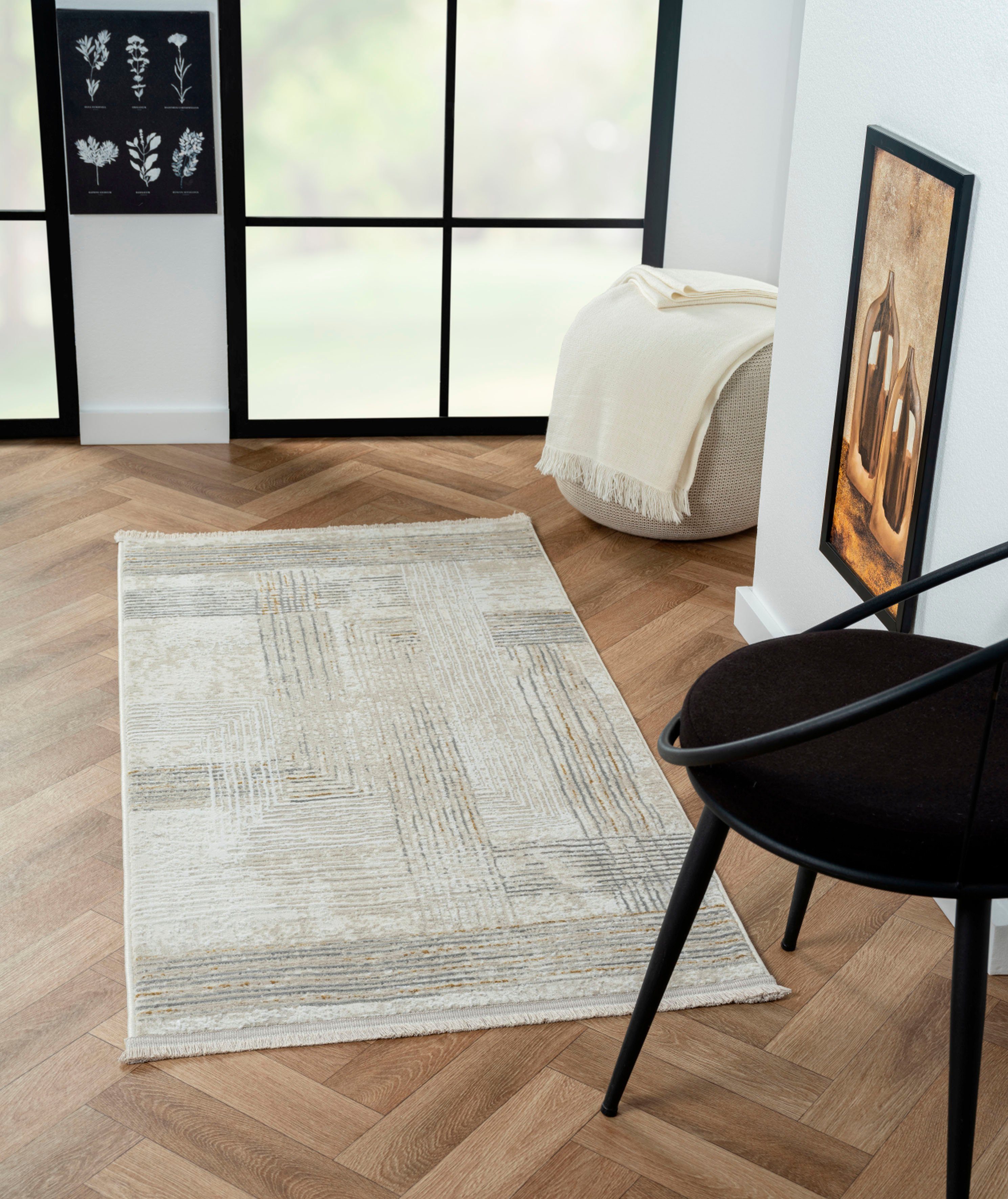 Myflair Möbel & Accessoires Teppich My Way, rechteckig, Höhe: 10 mm, Kurzflor, Retro-Design, besonders weich durch Microfaser, mit Fransen