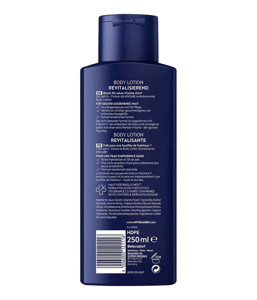 Nivea Men Bodylotion Body Lotion Revitalisierend 3 x 250 ml Set, 3-tlg.