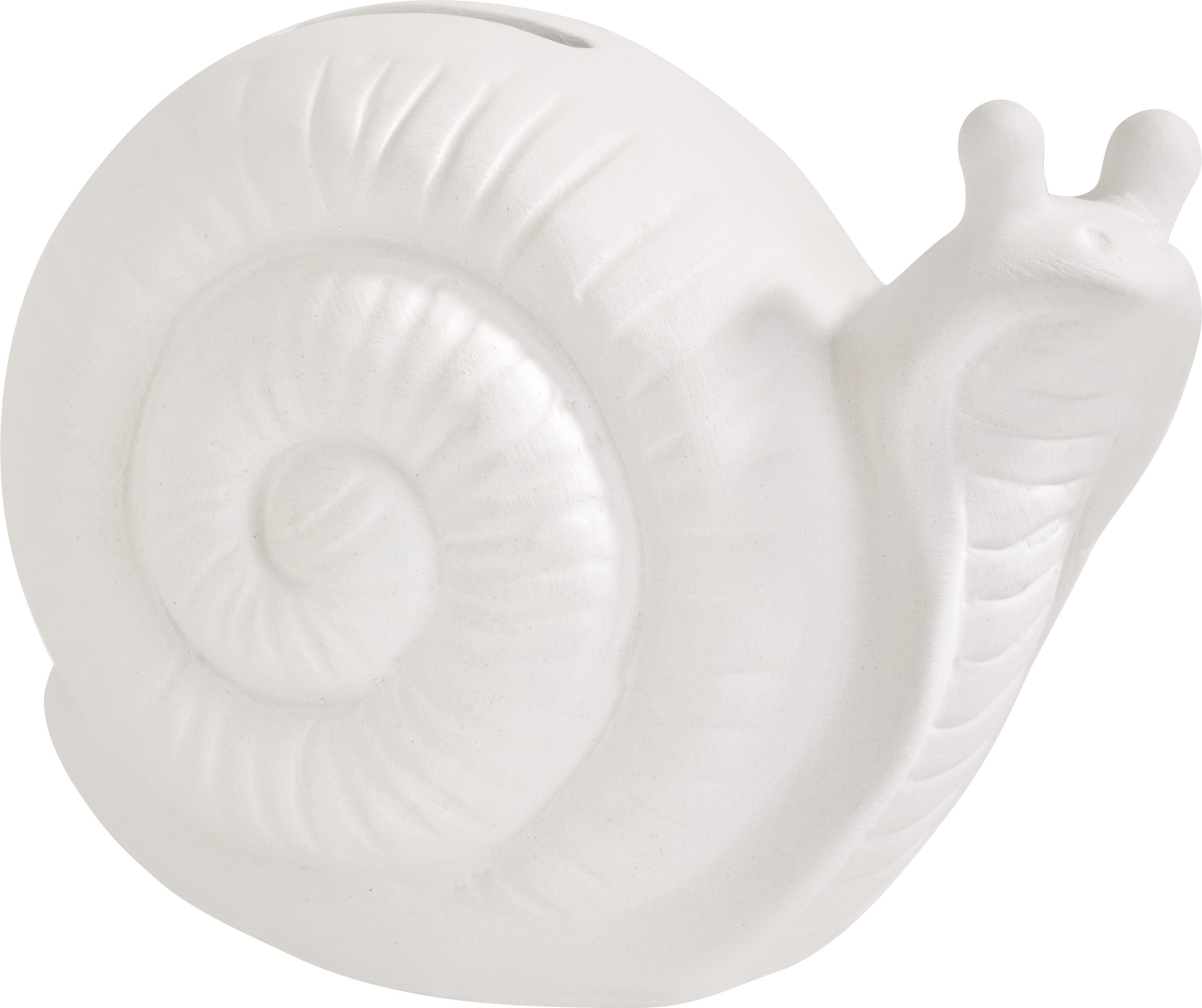 VBS Spardose Schnecke Keramik Weiß, 13x8x9cm, Unglasiert