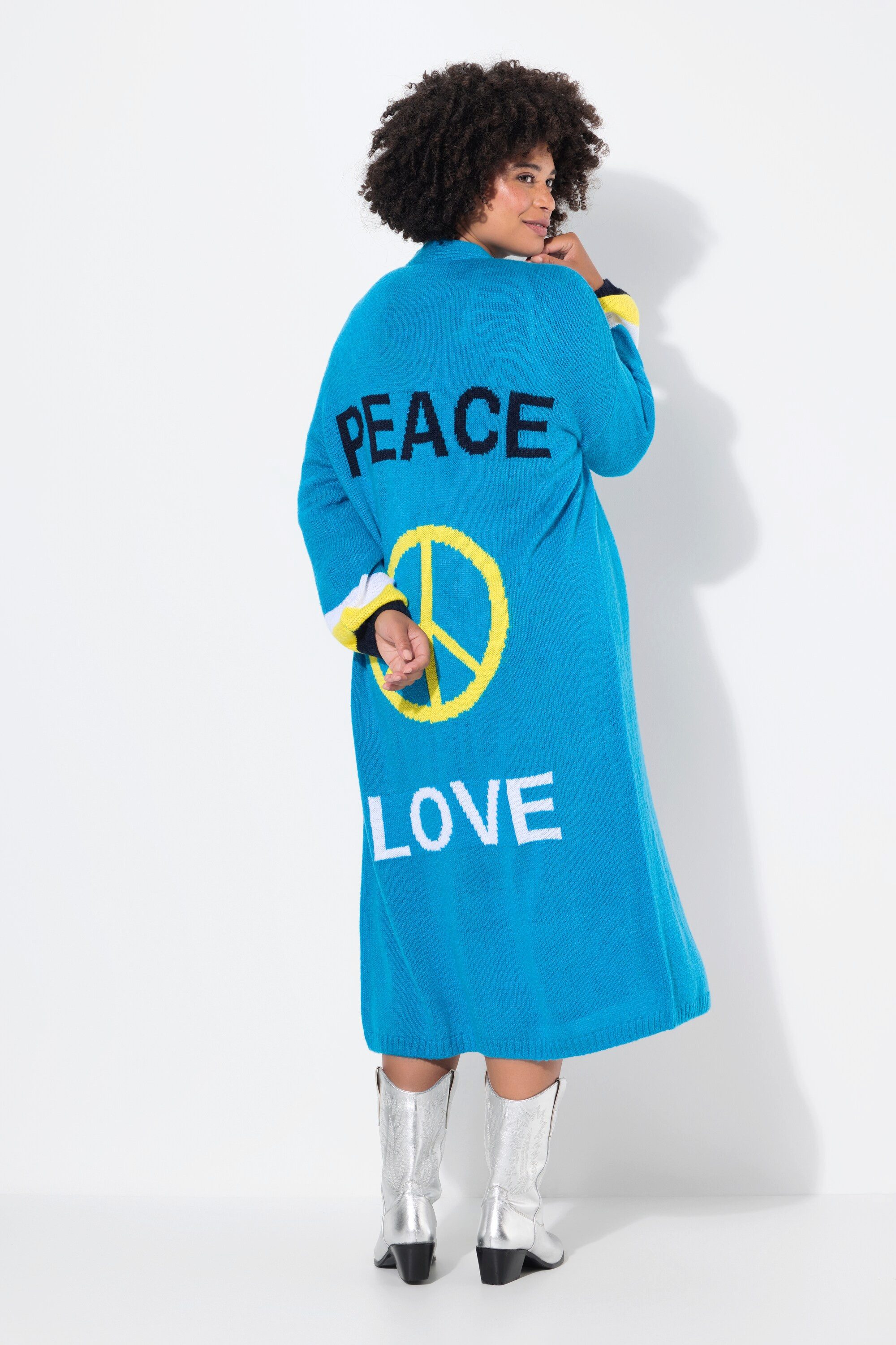 Angel of Style Cardigan Long-Strickjacke Rücken Peace-Motiv offene Form