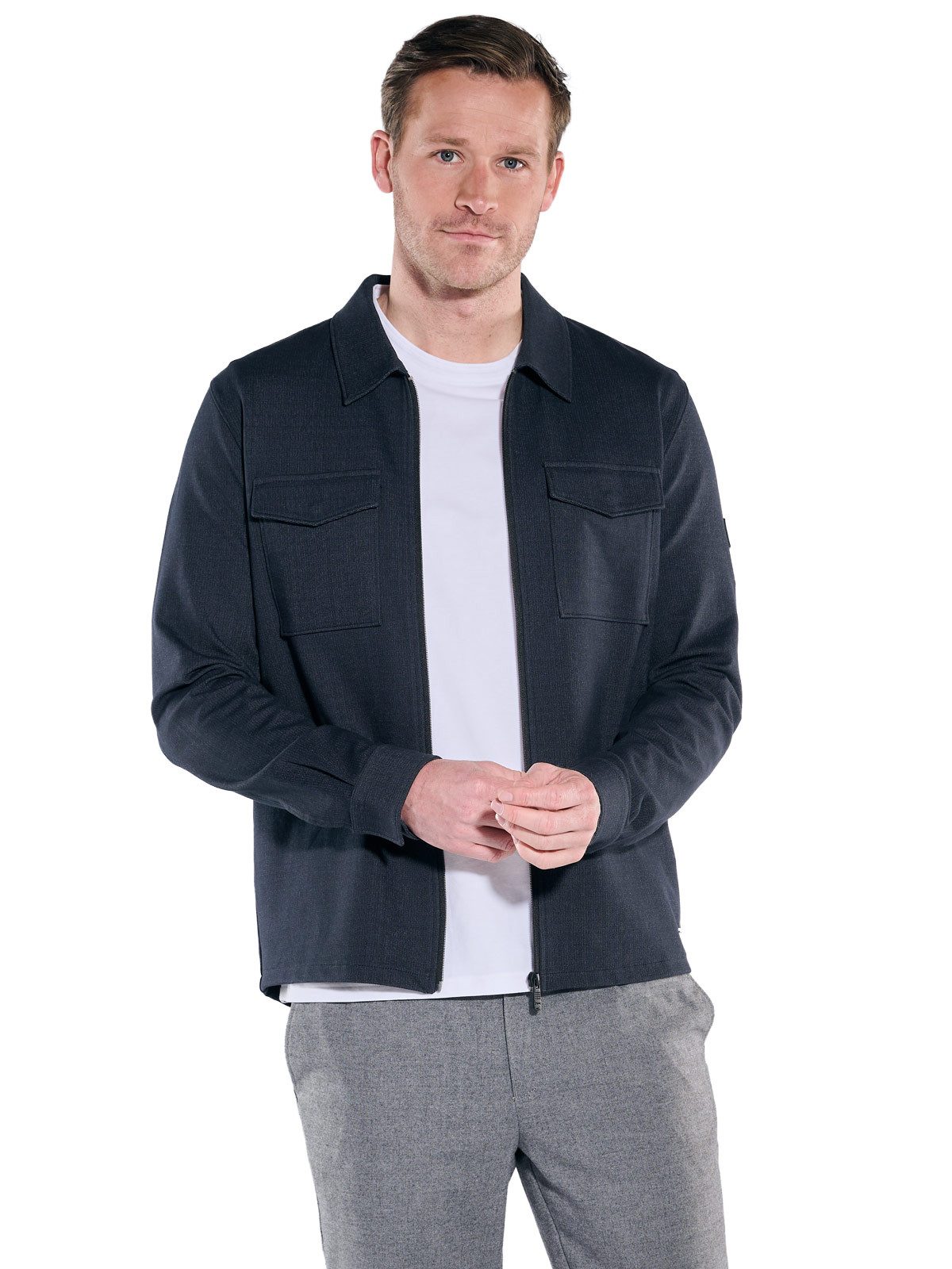 Engbers Sweatshirt Herren Overshirt mit Reißverschluss, Saphirblau