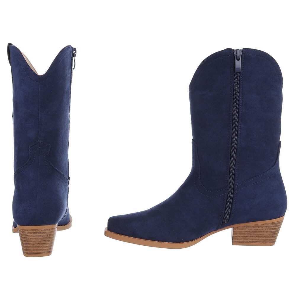 Ital-Design Stilvoller Cowboystiefel mit praktischem Reißverschluss Westernstiefelette (90482501) Blockabsatz Stiefeletten in Dunkelblau – Bild 5 von 5