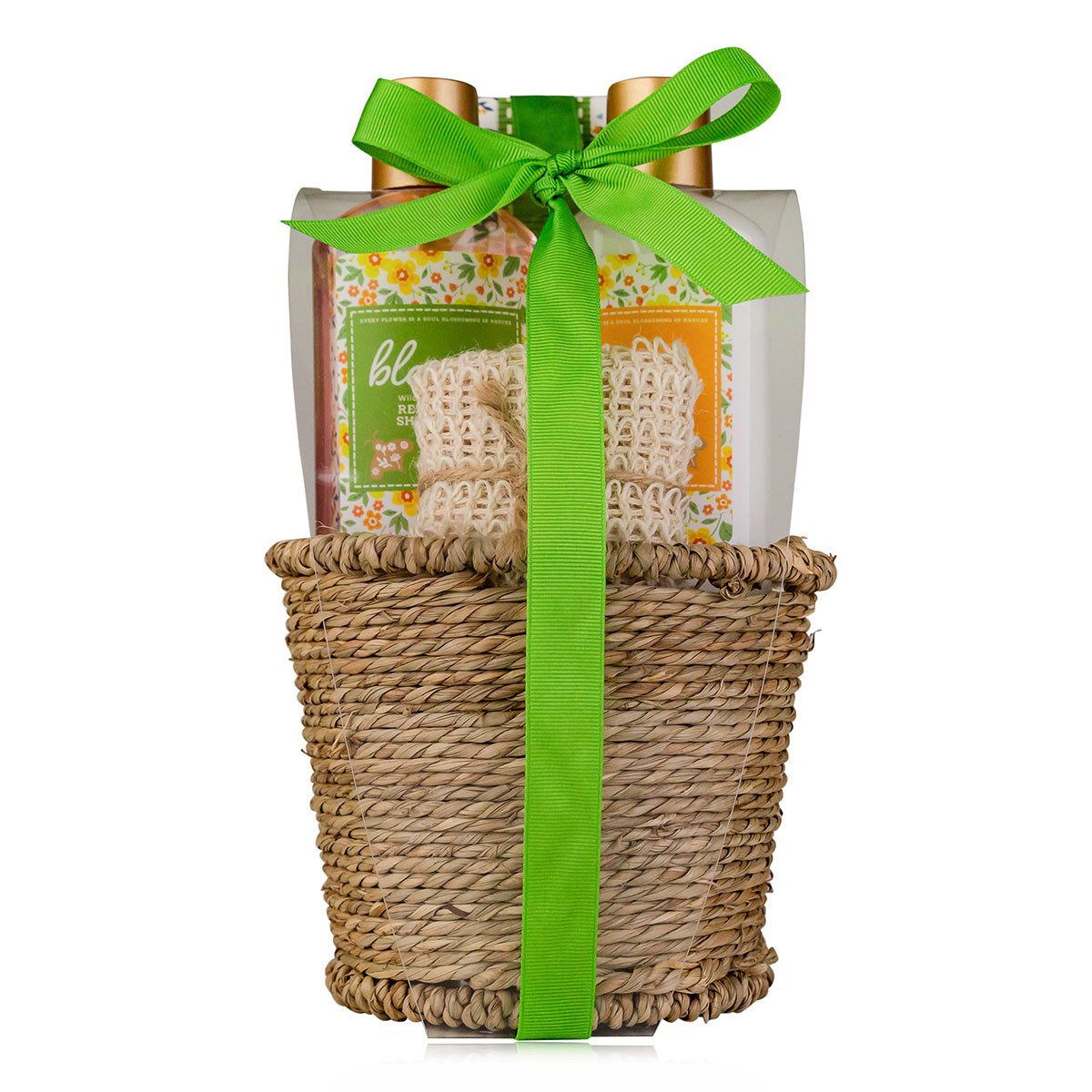 ACCENTRA Hautreinigungs-Set Badeset, 4-tlg., Geschenkset BLOSSOM in Seegraskörbchen 450 ml