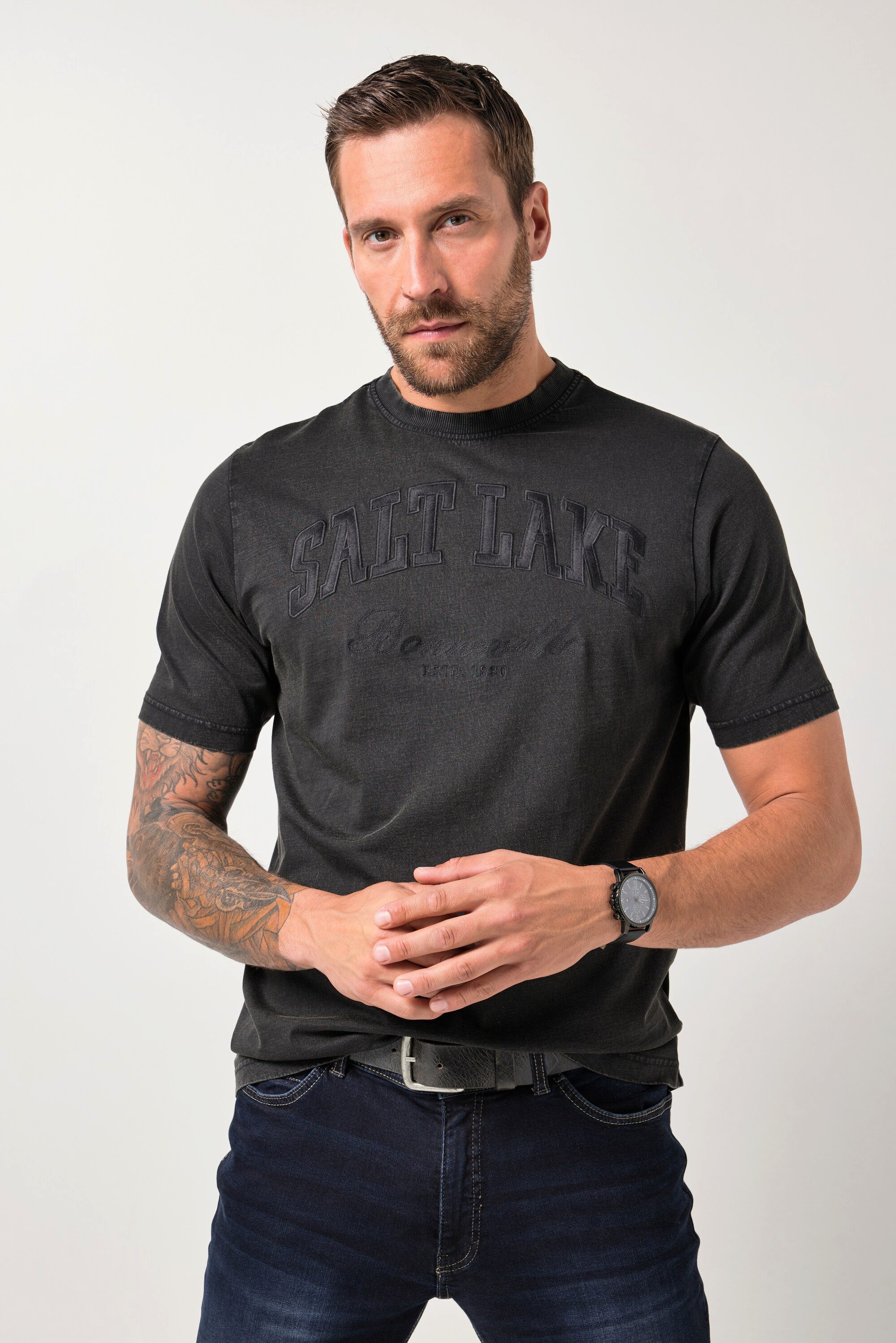 JP1880 T-Shirt JP1880 T-Shirt Halbarm Vintage-Look Brustprint günstig online kaufen
