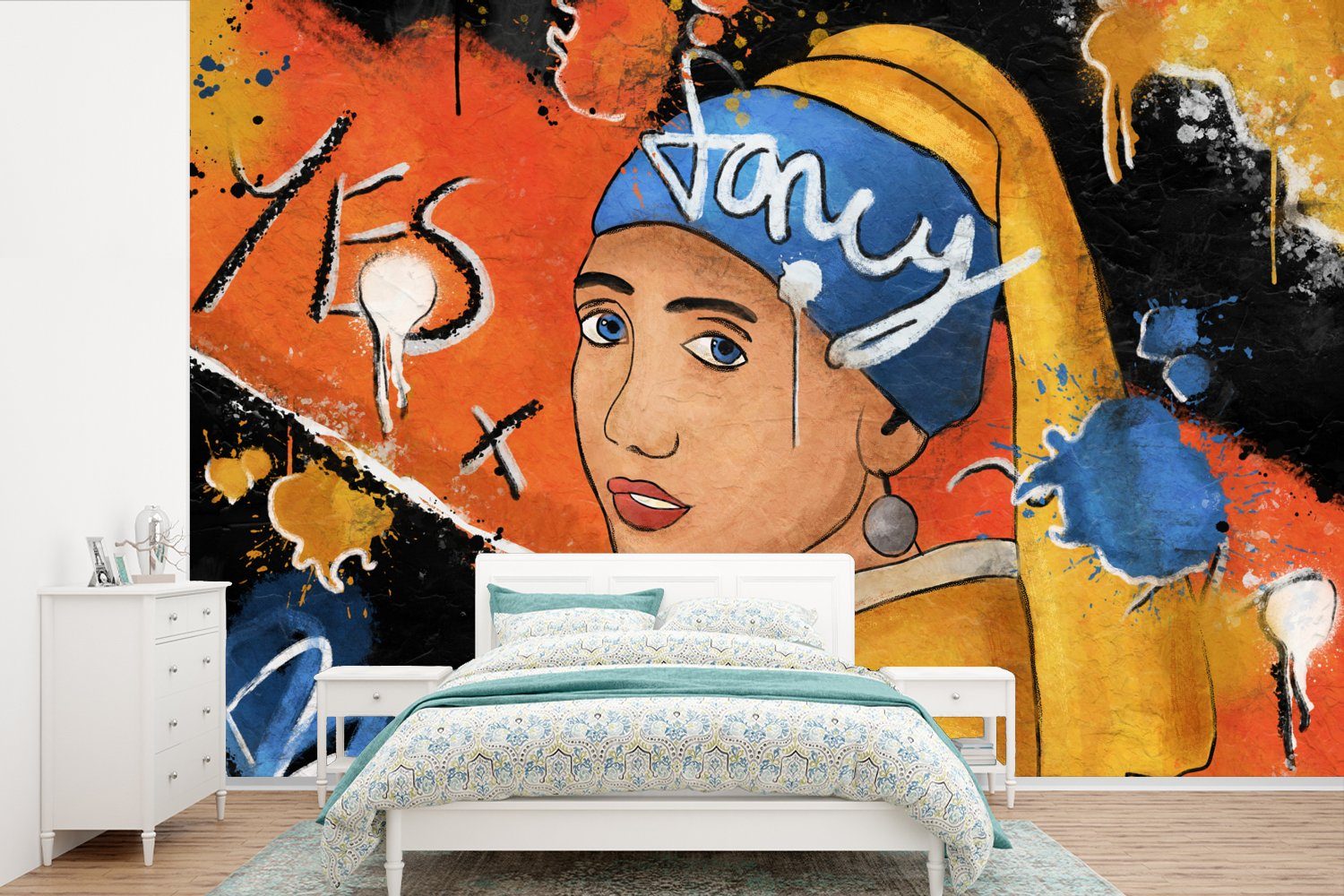 MuchoWow Fototapete Das Mädchen mit dem Perlenohrring - Urban - Vermeer, Matt, bedruckt, (6 St), Wallpaper für Wohnzimmer, Schlafzimmer, Kinderzimmer, Vinyl Tapete