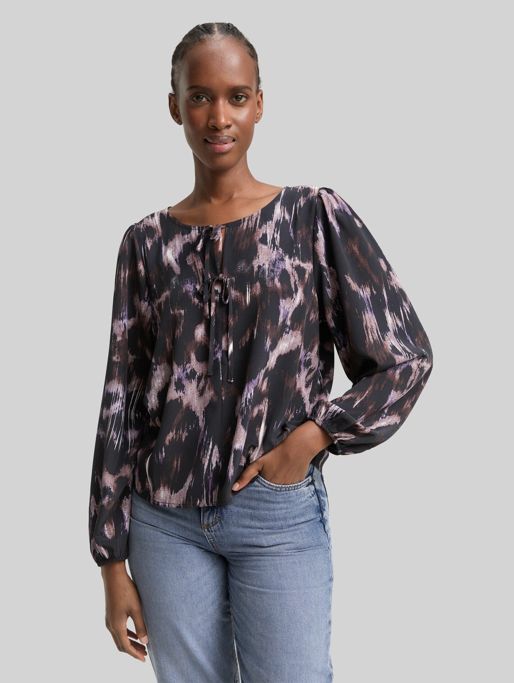 TOM TAILOR Denim Langarmbluse Blusen & Shirts Loose Fit Bluse mit Schleifen-Details