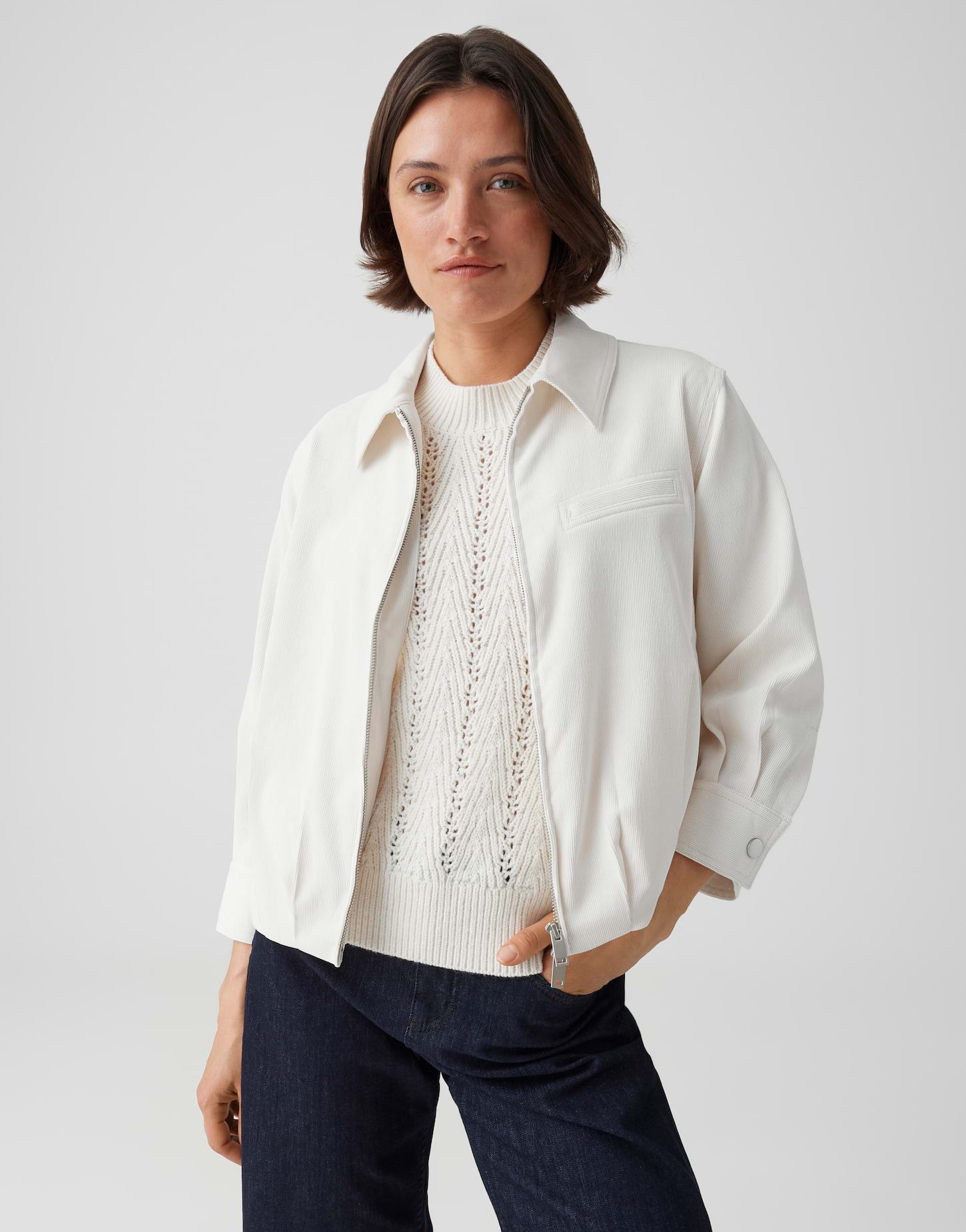 OPUS Cordjacke Cordjacke mit Ballonsaum Regular Fit