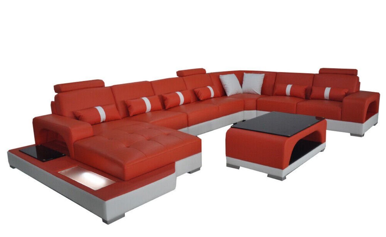 JVmoebel Ecksofa Leder Sofa mit USB Moderne Sitz Couch Eck Couchen Wohnlandschaft Orange