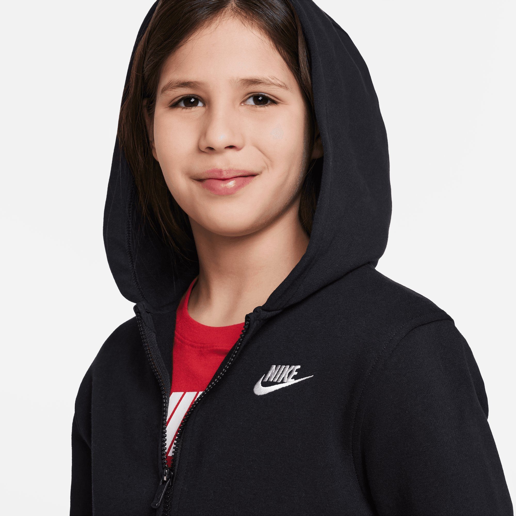 Nike FULL-ZIP Kapuzensweatjacke CLUB KIDS' HOODIE Sportswear BIG BLACK/WHITE FLEECE